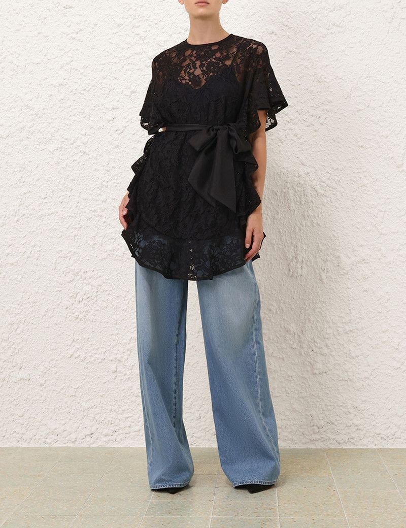 Zimmermann oc11z0226 Crush Lace Frill Tunic Dress In Black Size L / US 10 / IT 46 - 7 Thumbnail