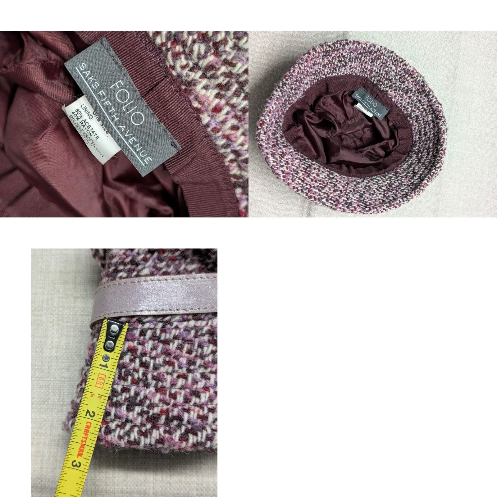 Saks Fifth Avenue VINTAGE Saks Fifth Avenue bucket hat KNIT wool tweed PINK ITALY WOMEN ONE SIZE Size ONE SIZE - 8 Thumbnail