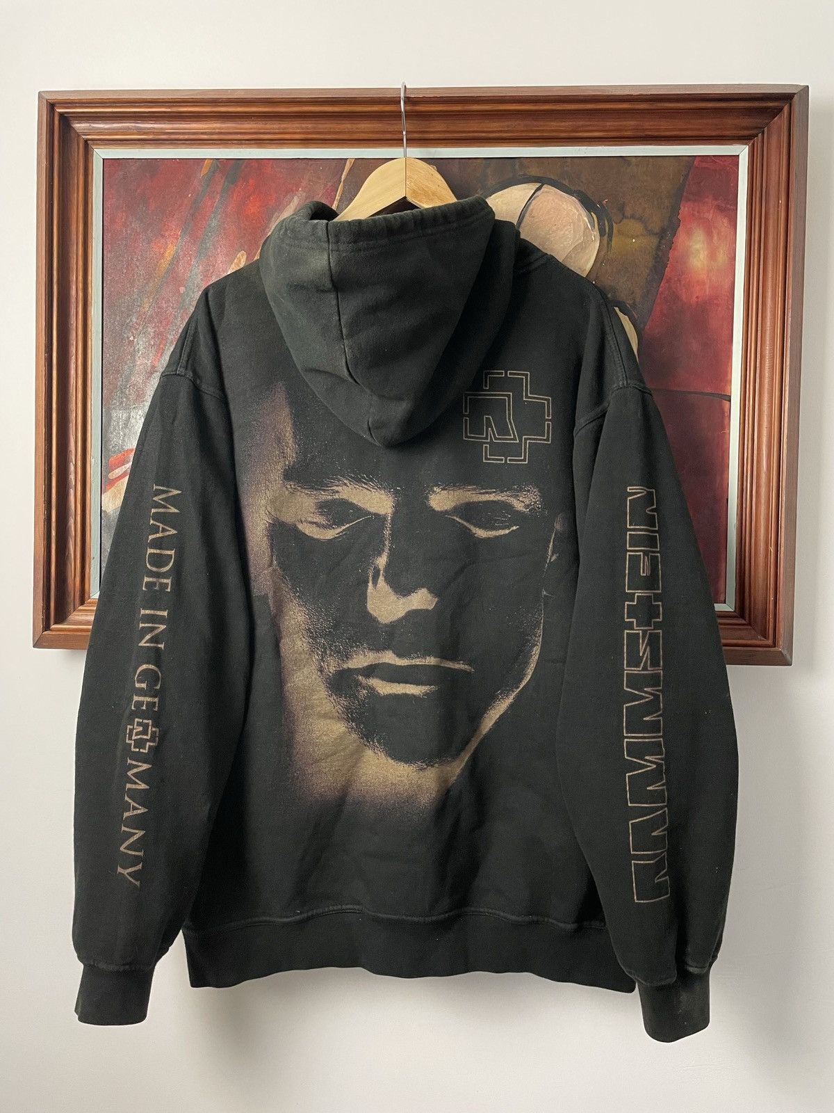 image of Band Tees x Rock T Shirt Vintage Rammstein Made In Germany Black Band Hoodie Face, Men's (Size XL)
