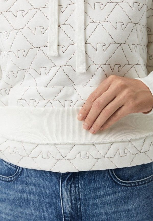 Emporio Armani Emporio Armani Women Quilted Monogram Hoodie White Oversized Size XL / US 12-14 / IT 48-50 - 6 Thumbnail