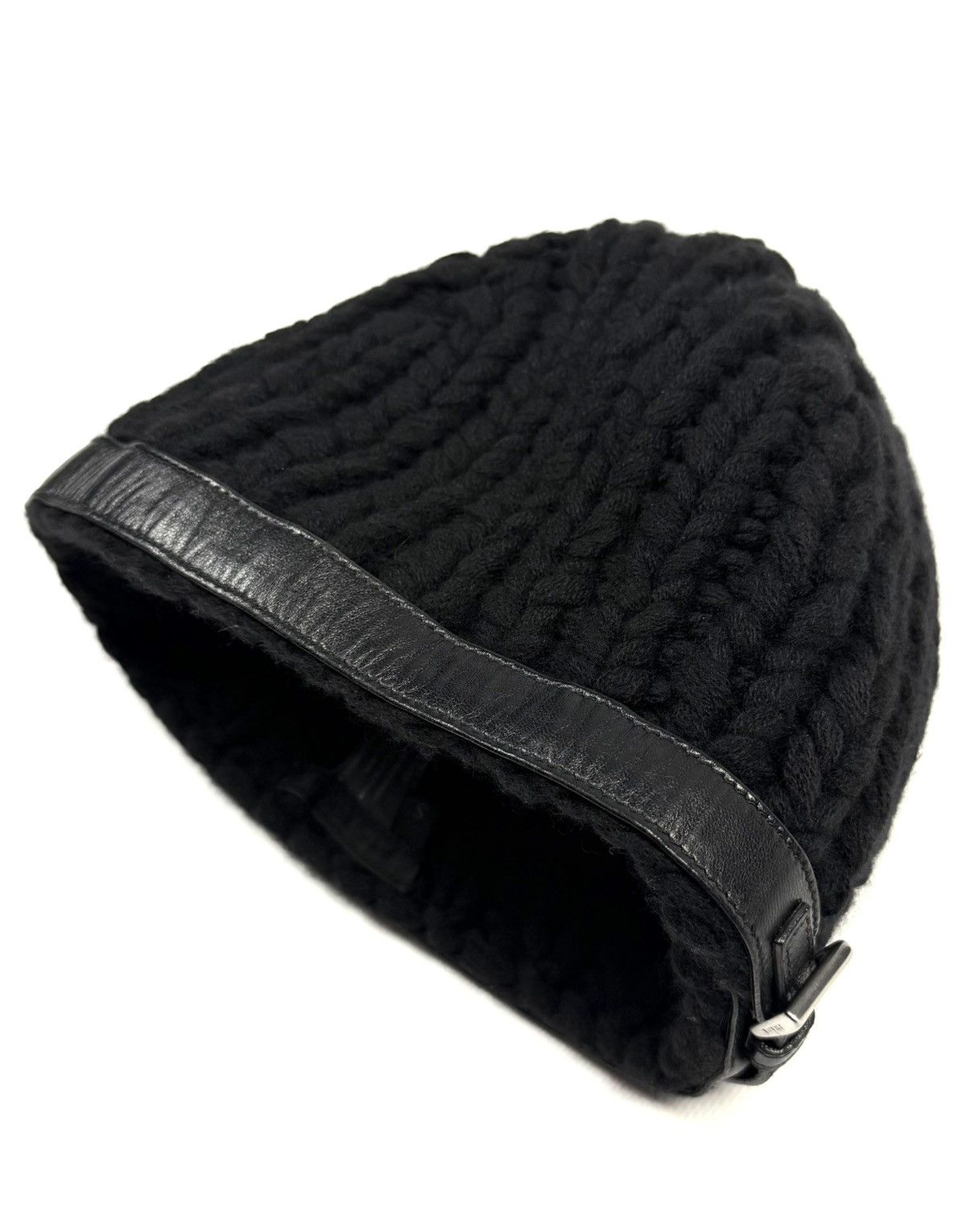 Prada Prada Archive Cashmere Knit Beanie Leather Belt Strap Hat Size ONE SIZE - 6 Thumbnail