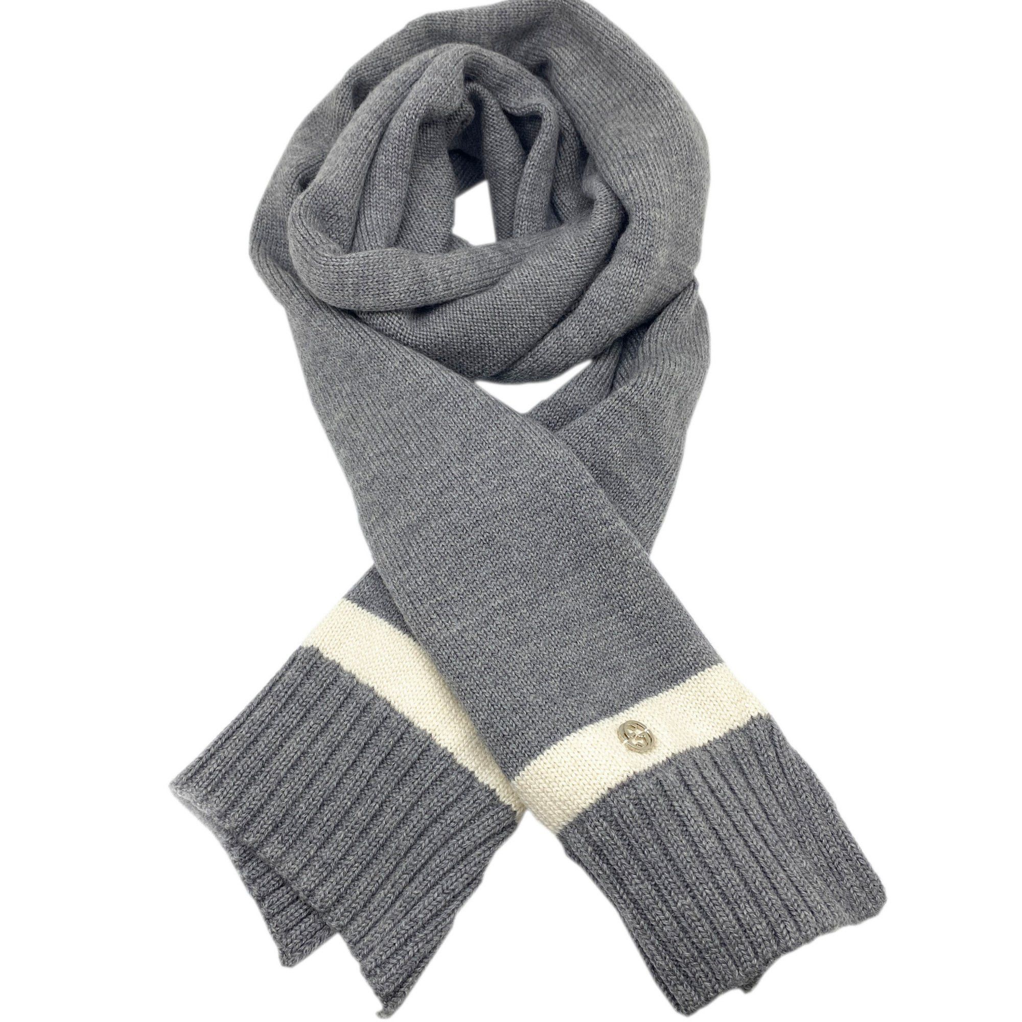Gucci Wool Scarf Grey White GG Stole Women Men