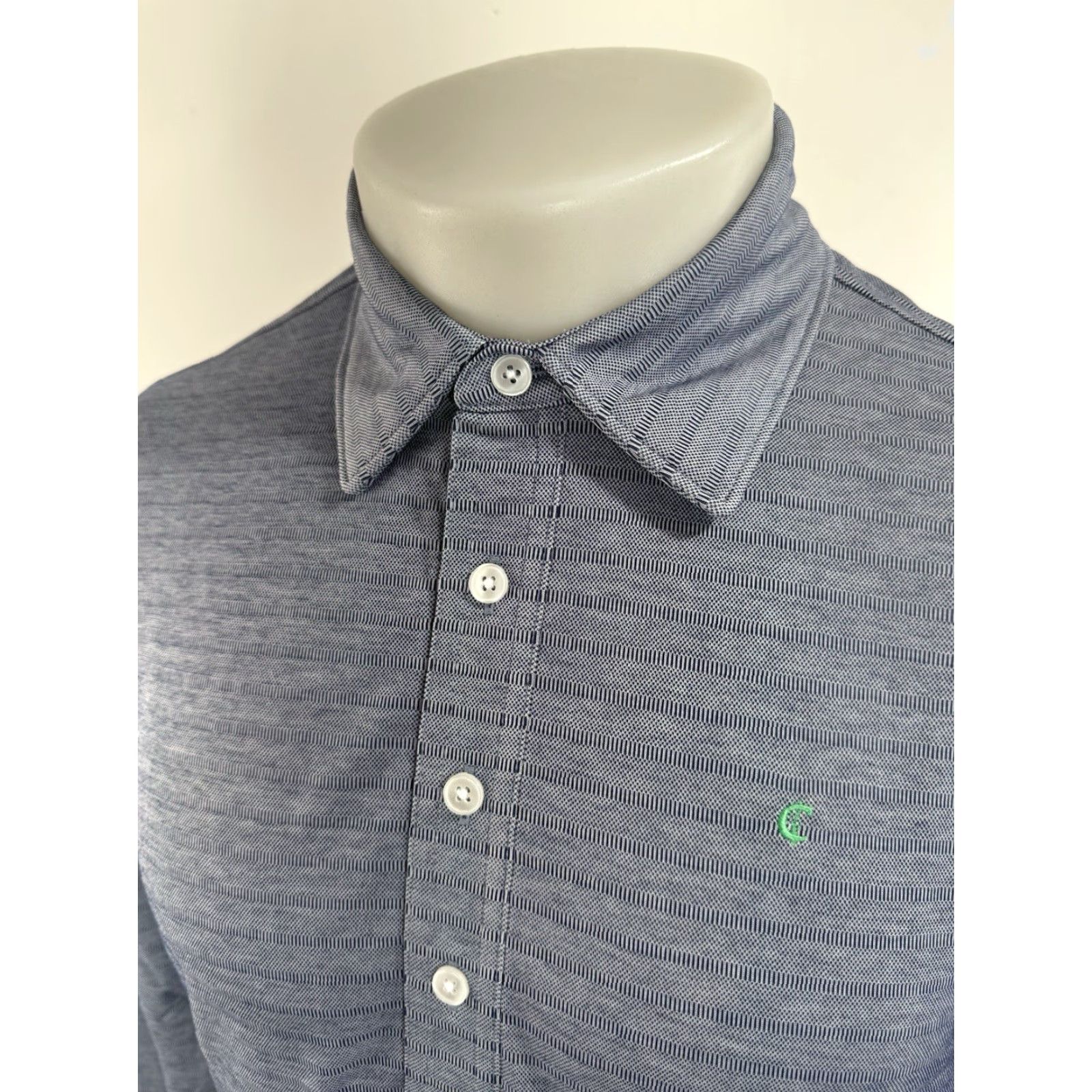 Logo 7 Criquet Rugby Shirt - Striped Lightweight Long Sleeve Polo - Embroidered Logo - S - Slightly Grayish Blue - Mens Size US S / EU 44-46 / 1 - 2 Thumbnail