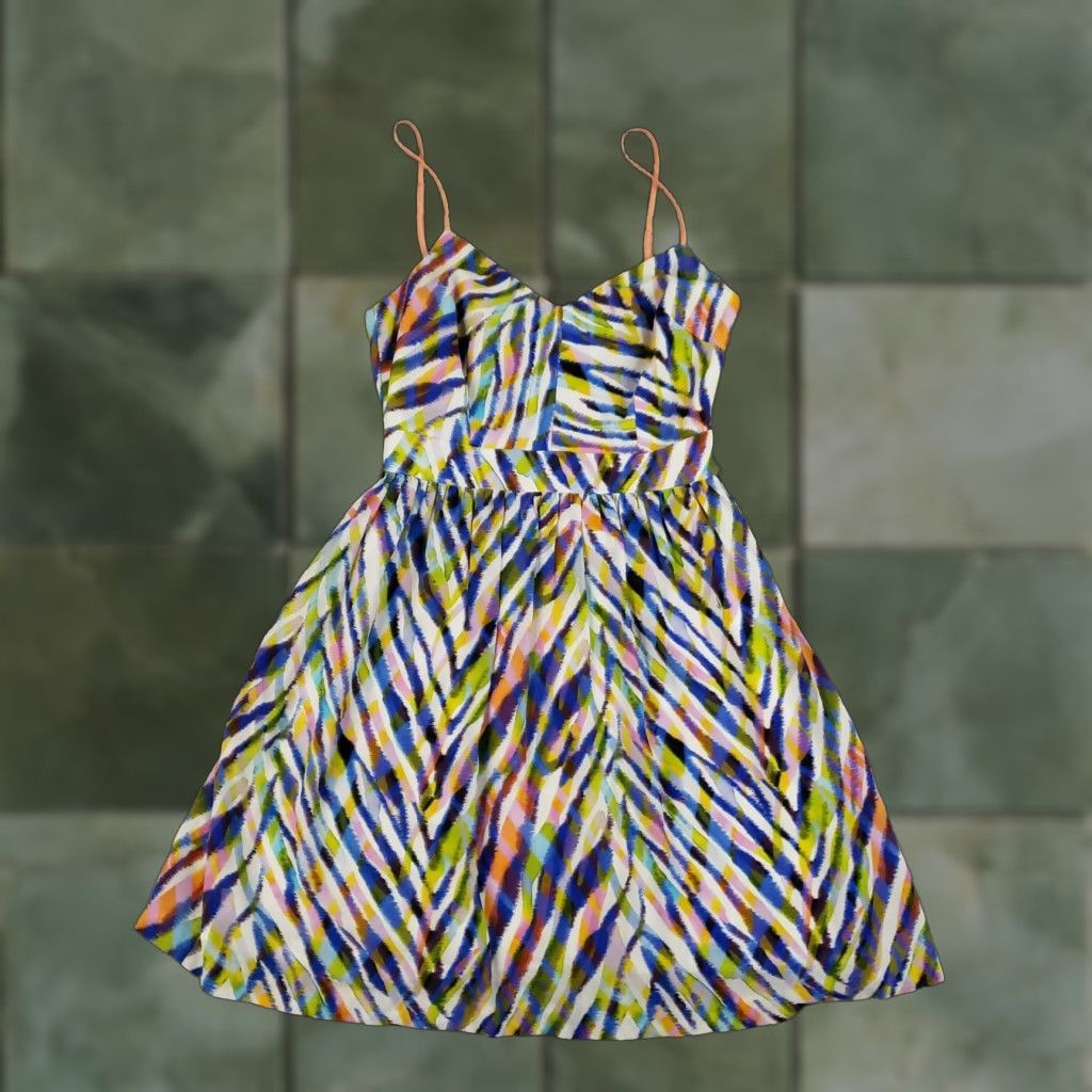 Trina Turk Fit & Flare Dress Womens Size 4 Blue Silk Sleeveless Party/Cocktail