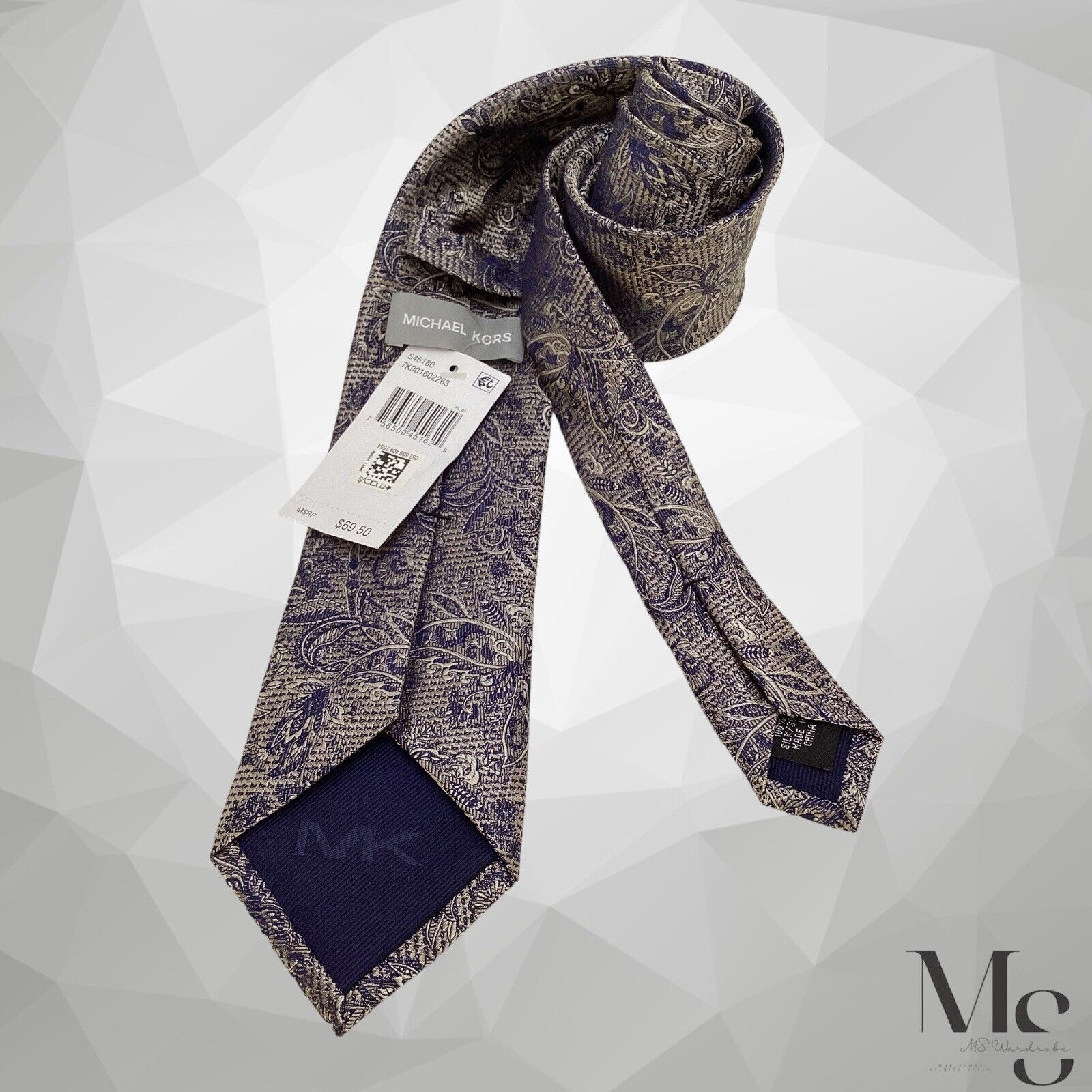 Michael Kors $69.50 MICHAEL KORS Silver Paisley Silk Tie W: 3" NWT Size ONE SIZE - 2 Thumbnail