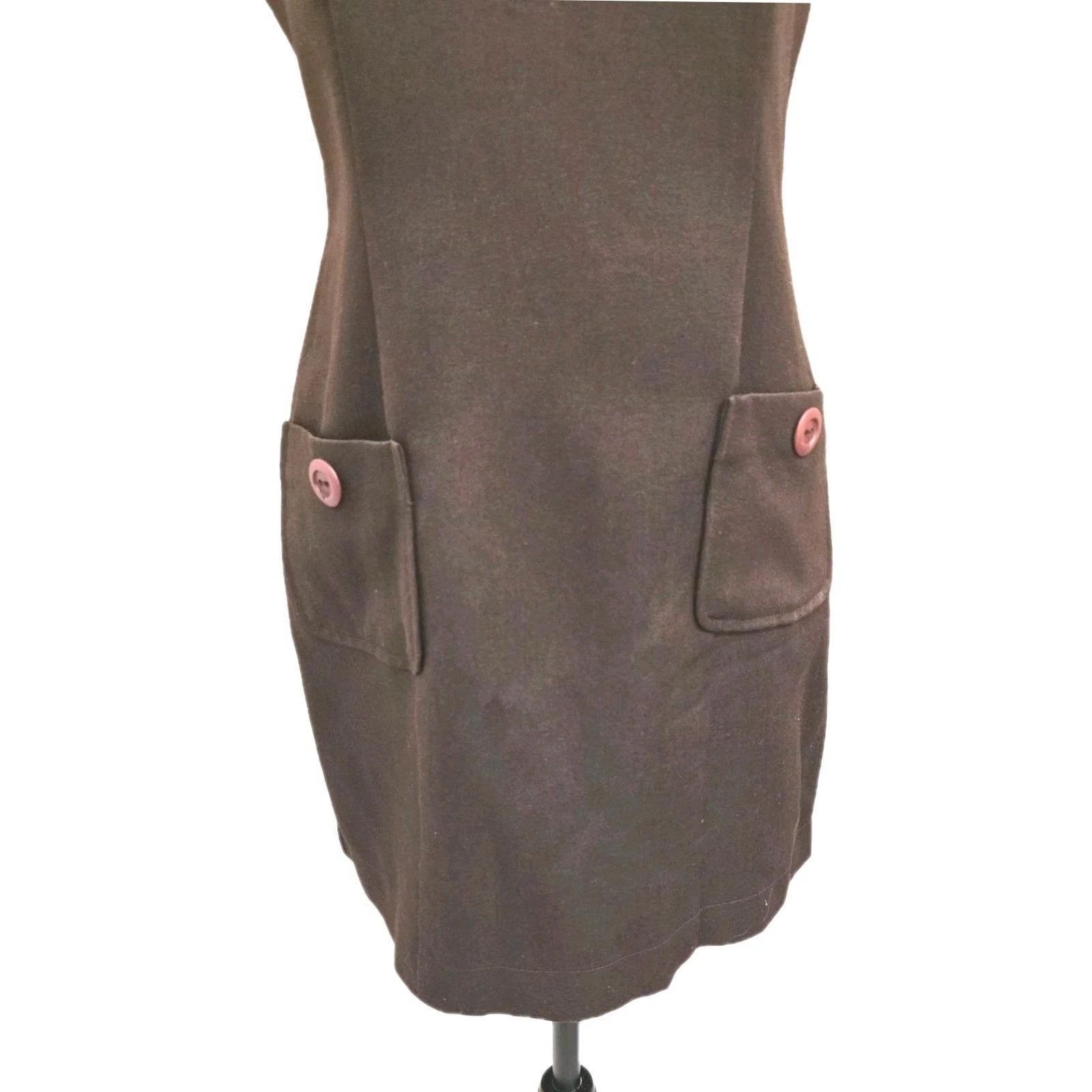 Vintage VTG 90s Wrapper USA Brown Mod Shift Mini Dress Size 3/4 Size XS / US 0-2 / IT 36-38 - 4 Thumbnail