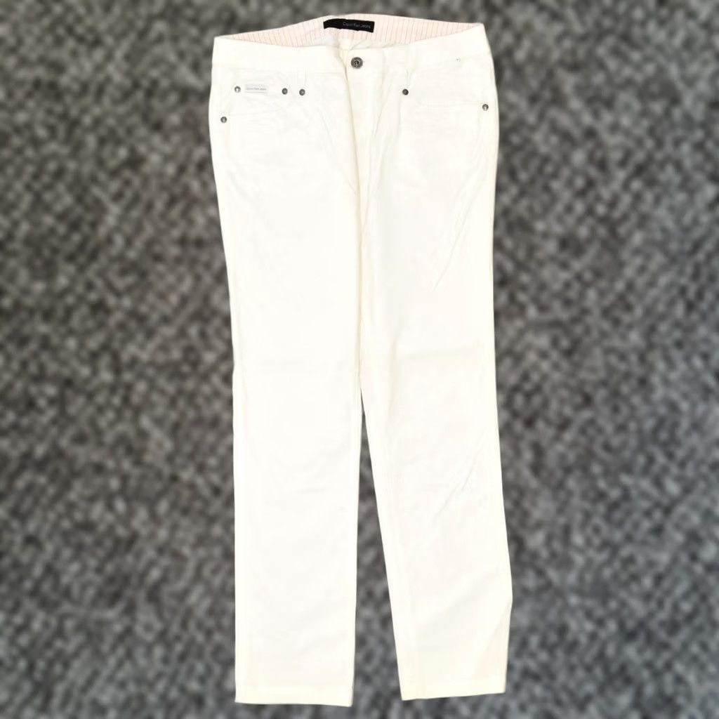 Calvin Klein CALVIN KLEIN Womens Slim Casual Trousers White Cotton Classic W30 L34 Size 30" / US 8 / IT 44 - 1 Thumbnail