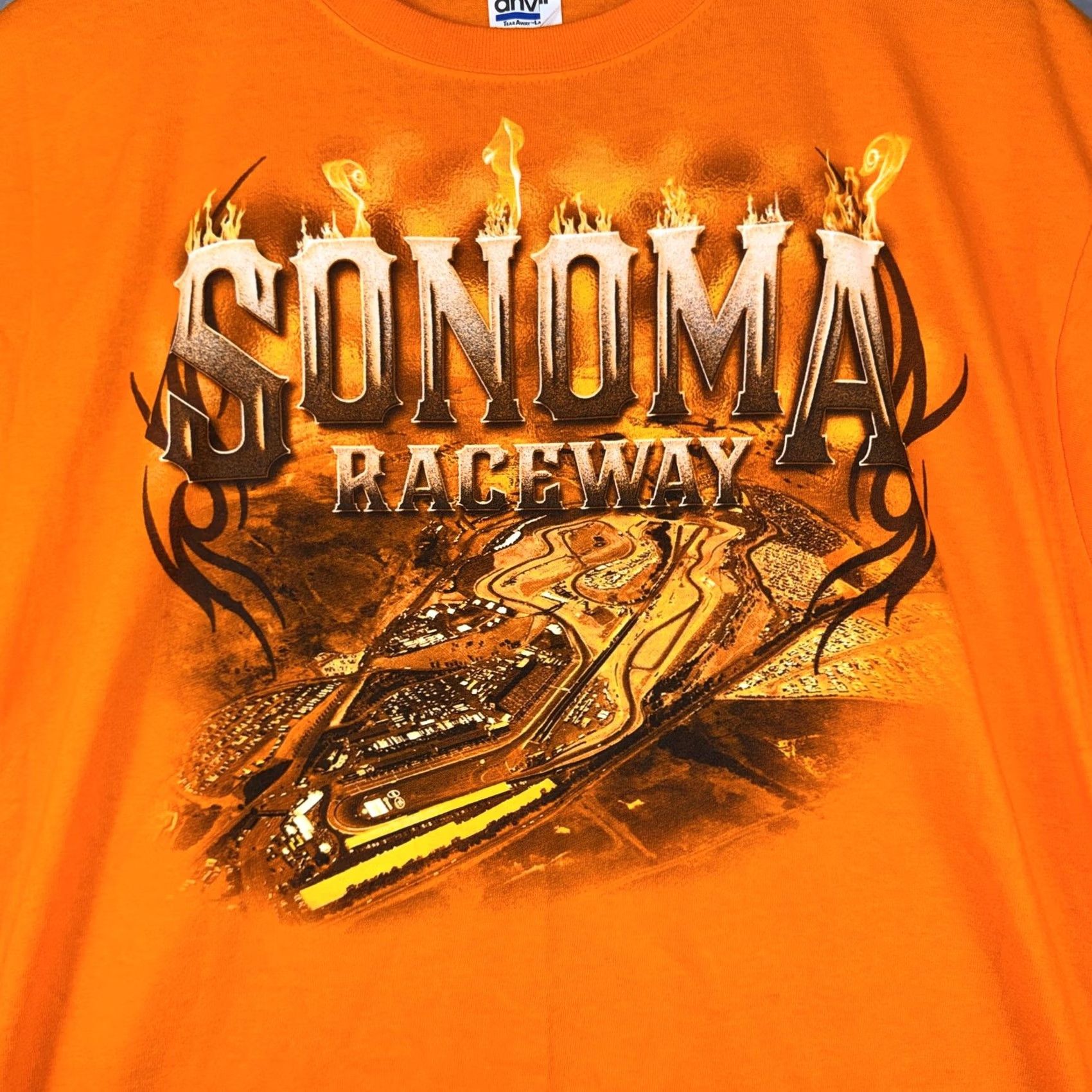 Anvil Sonoma Raceway Shirt Mens XL Orange Race Cars Graphic Tee Anvil Flames Size US XL / EU 56 / 4 - 4 Thumbnail
