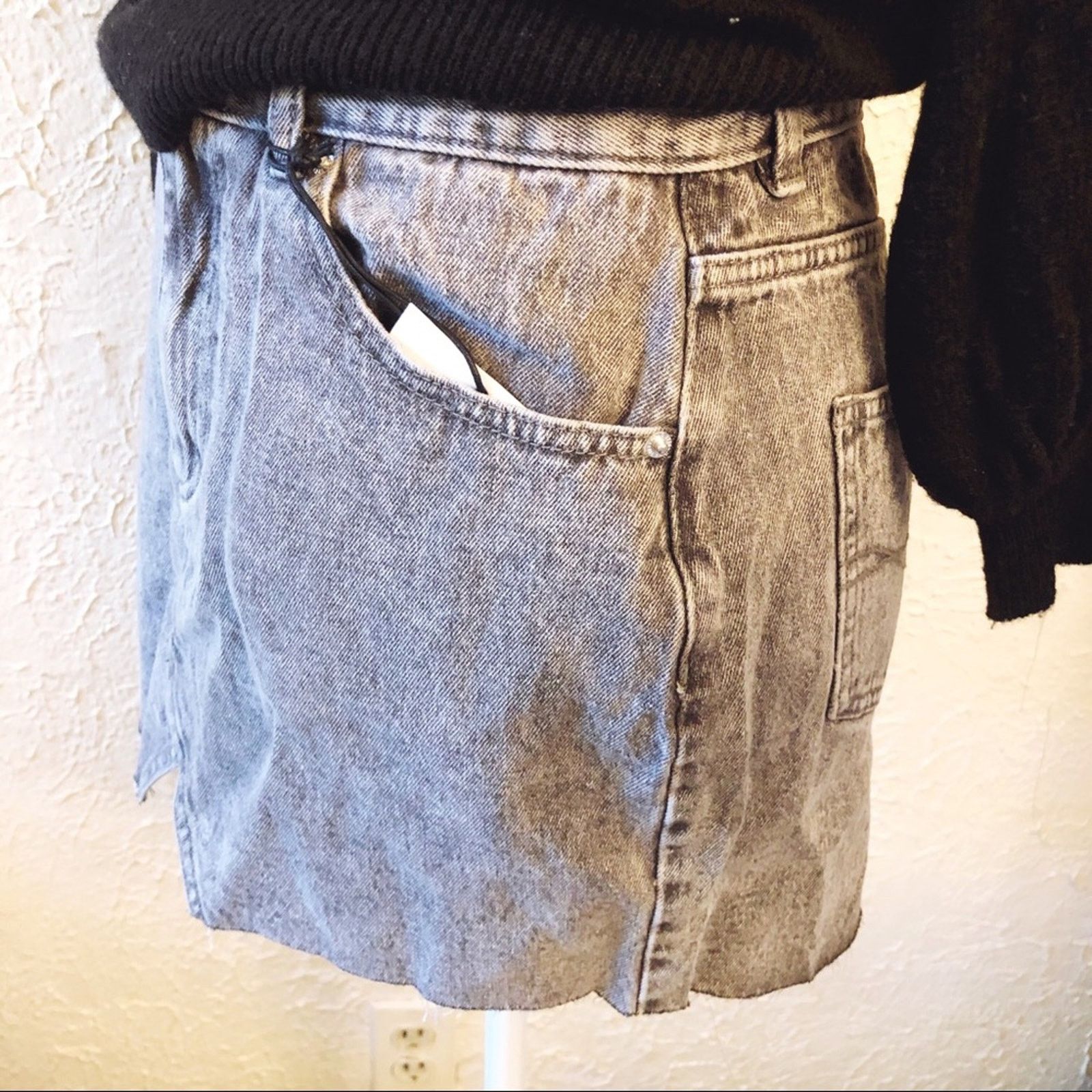 Pull & Bear Pull & Bear Gray Fitted Denim Mini Skirt Size 28" / US 6 / IT 42 - 6 Thumbnail