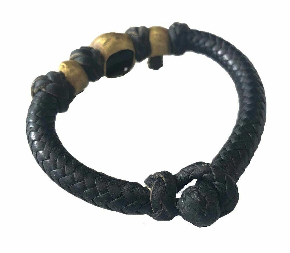 Designer Pre Owned Woven Leather Bracelet With Brass Craniums Skulls Size ONE SIZE - 3 Thumbnail