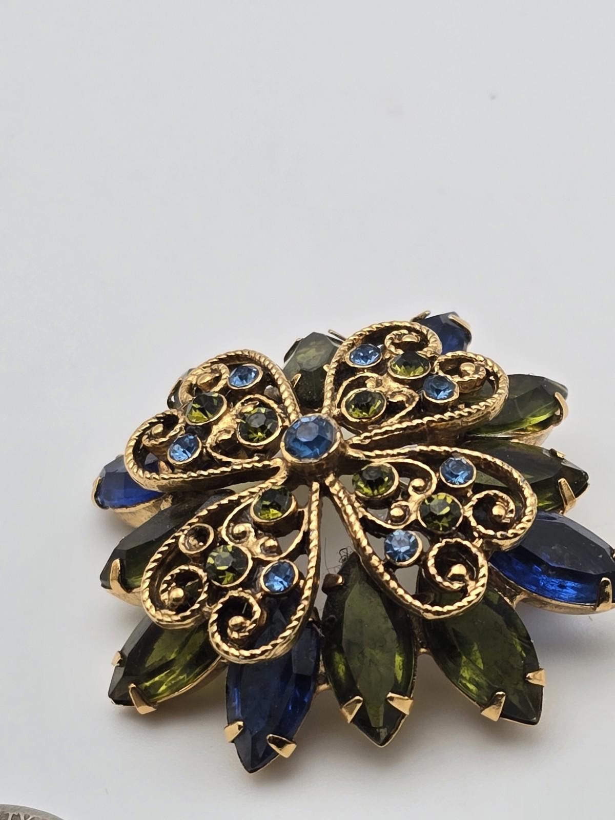 Other Vintage Filigree Brooch Earrings Blue & Green Stones Size ONE SIZE - 3 Thumbnail