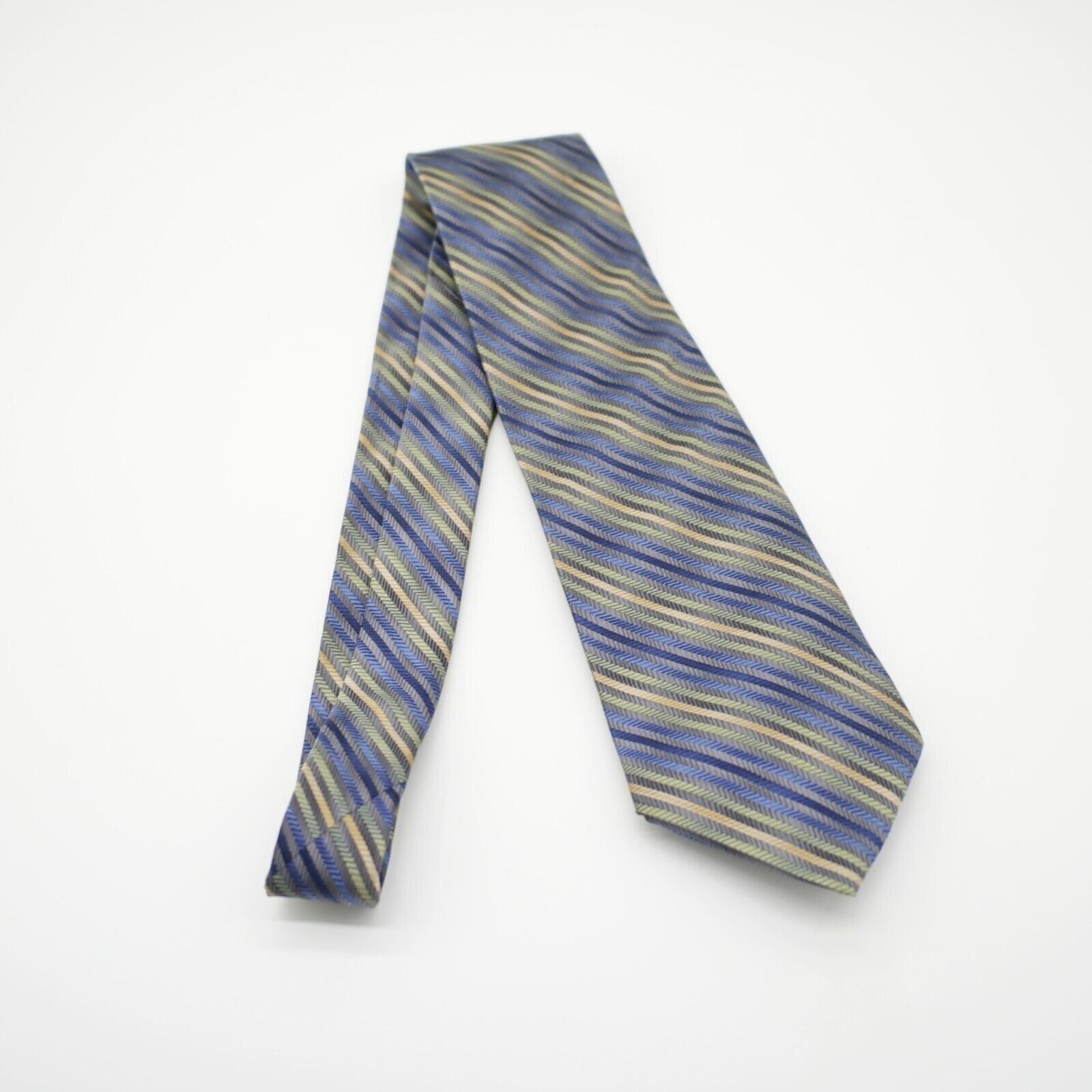 Calvin Klein Calvin Klein Gray Multi-Colored Striped Woven Wide Silk Tie Size ONE SIZE - 6 Thumbnail