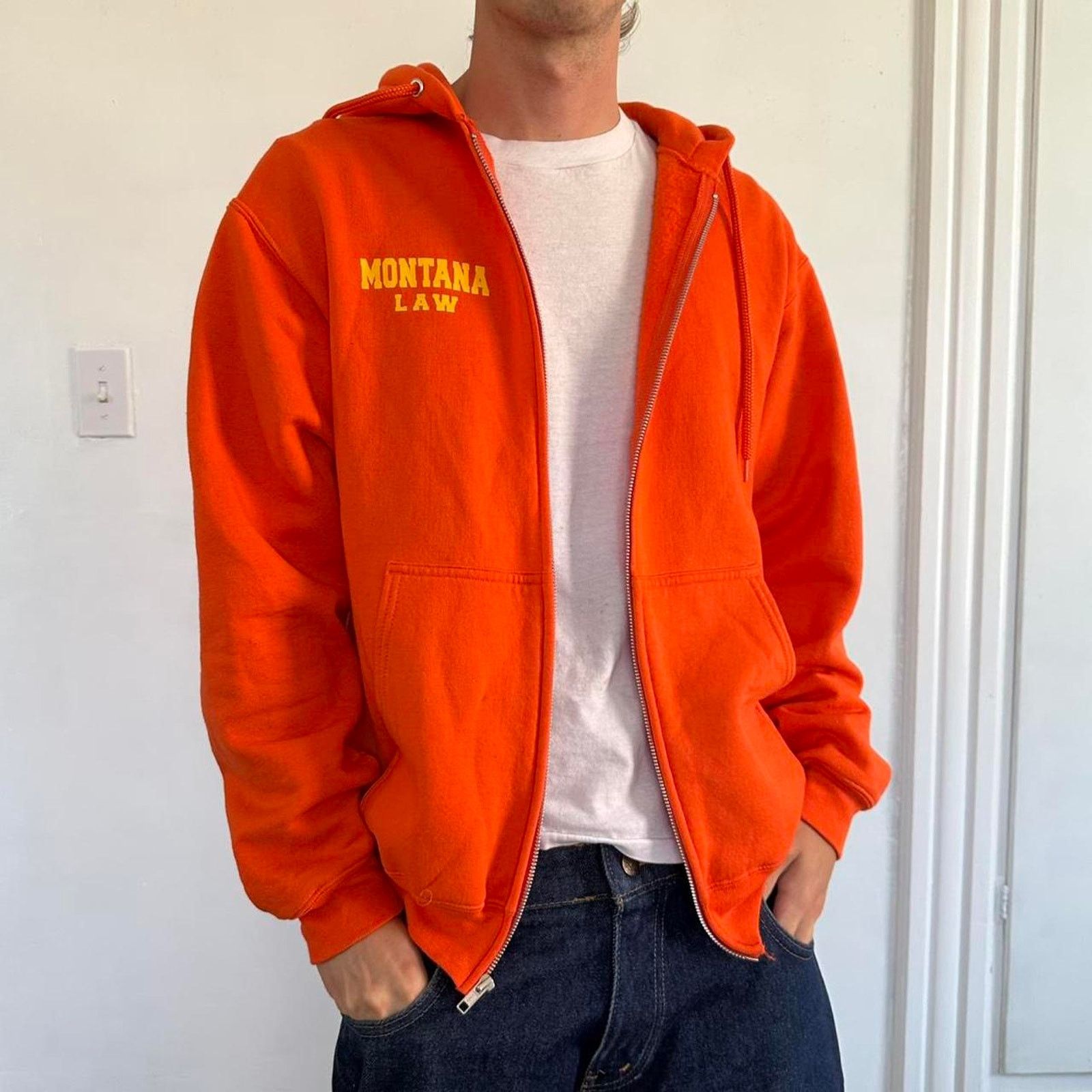 Vintage Vintage 00s Montanna Law Orange Zip Up Hoodie Sweatshirt Size US XL / EU 56 / 4 - 1 Thumbnail