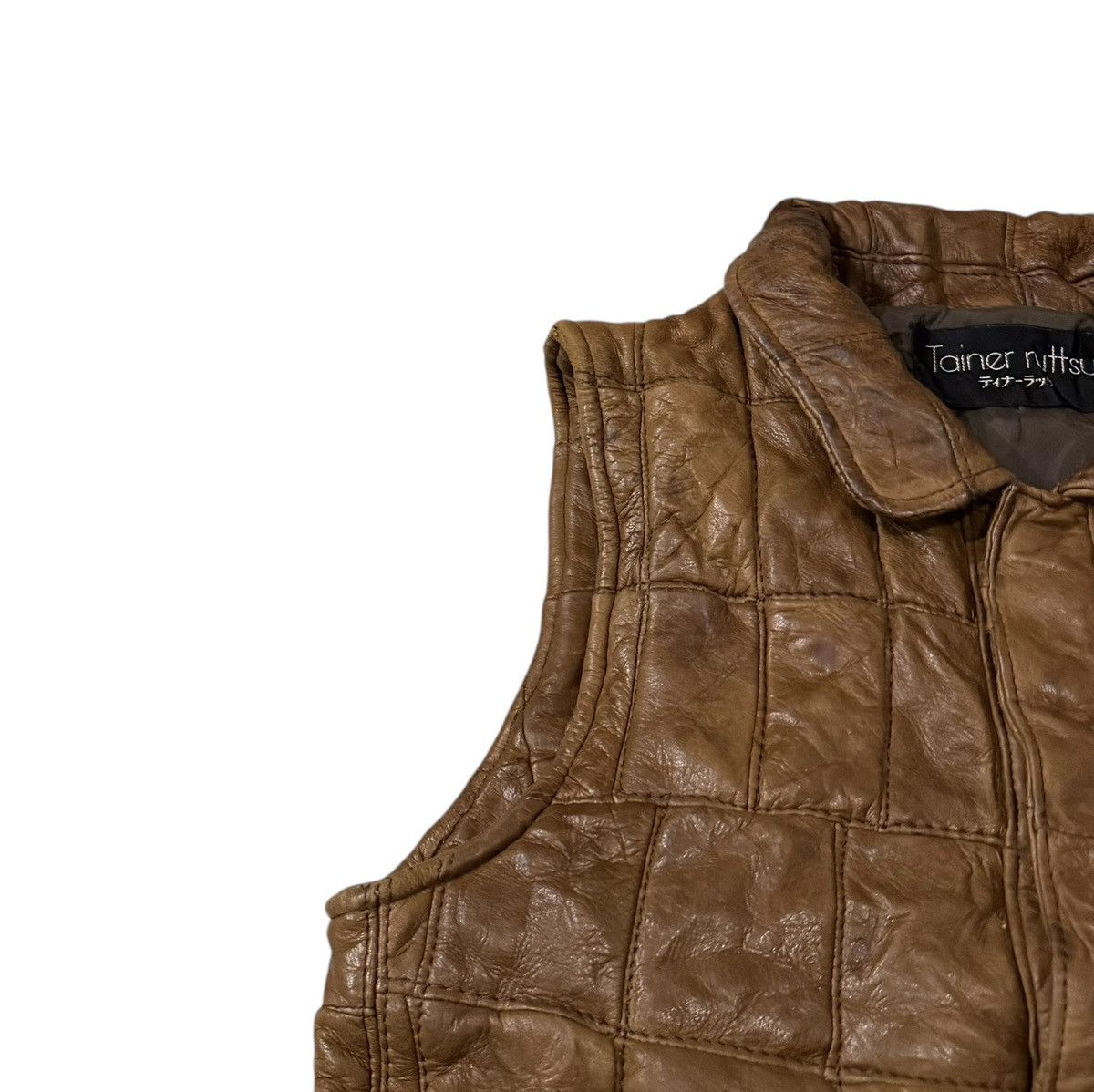Leather Vintage Tainer Ruttsu Checkered Leather Vest Size US S / EU 44-46 / 1 - 5 Thumbnail