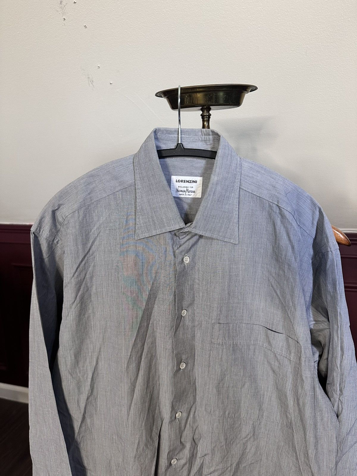 Other LORENZINI exclusive blue/gray micro check shirt Italy Size US L / EU 52-54 / 3 - 2 Thumbnail