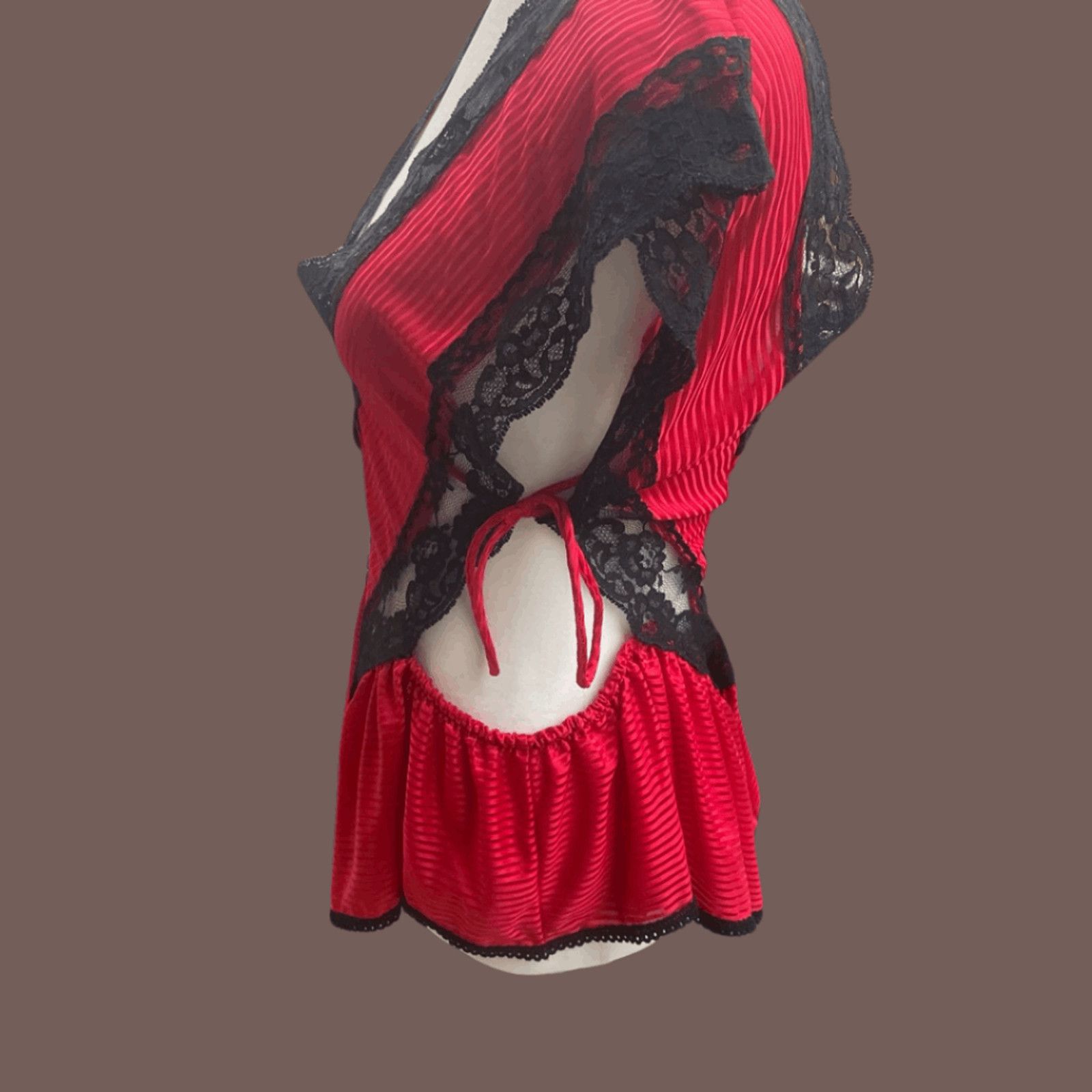 Vintage VTG Lace Lingerie Top | Stroke of Midnight Red 80s Coquette Size L / US 10 / IT 46 - 2 Thumbnail