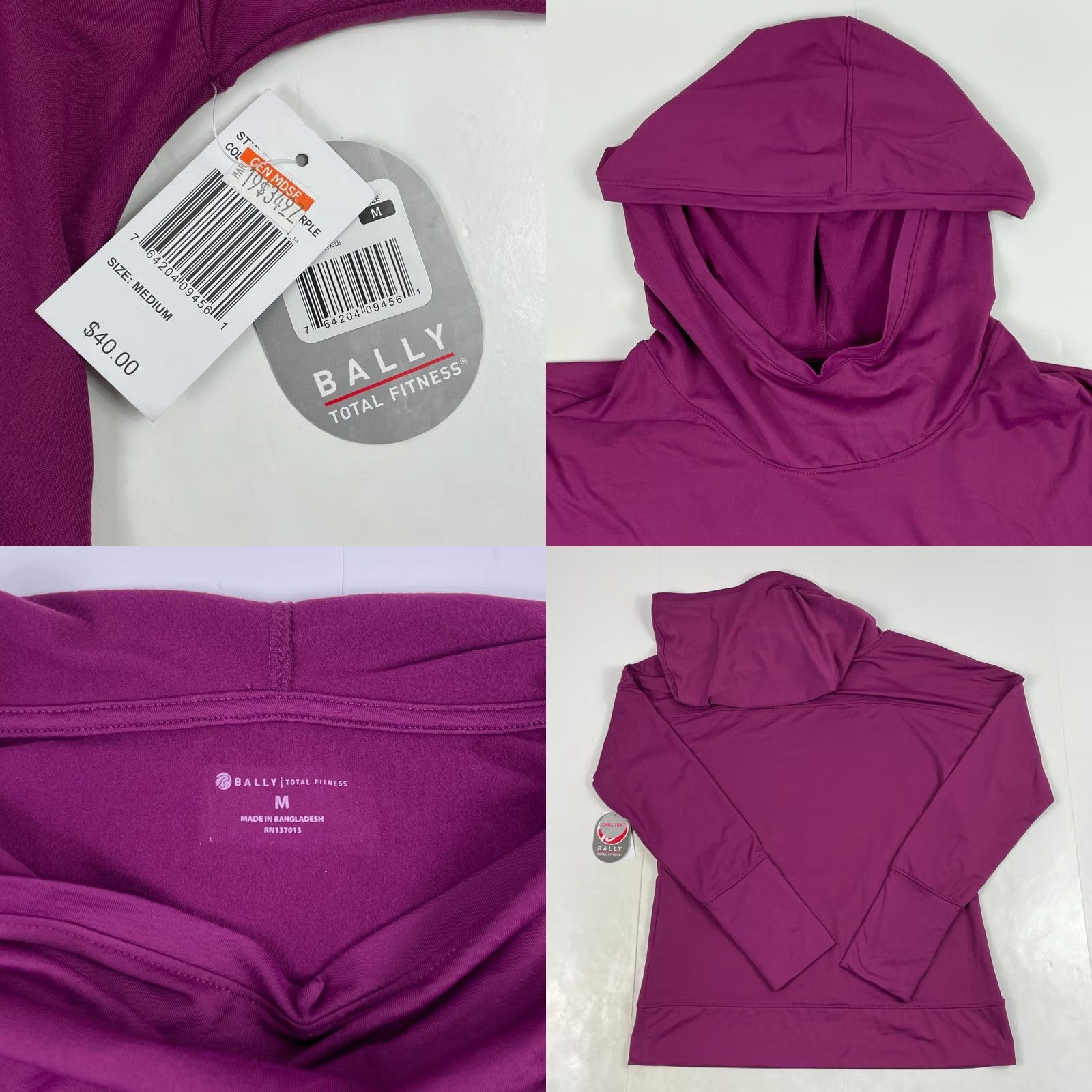 Bally Bally Hoodie Womens Medium Purple Lightweight Long Sleeve Pullover - Workout Apparel Size M / US 6-8 / IT 42-44 - 8 Thumbnail