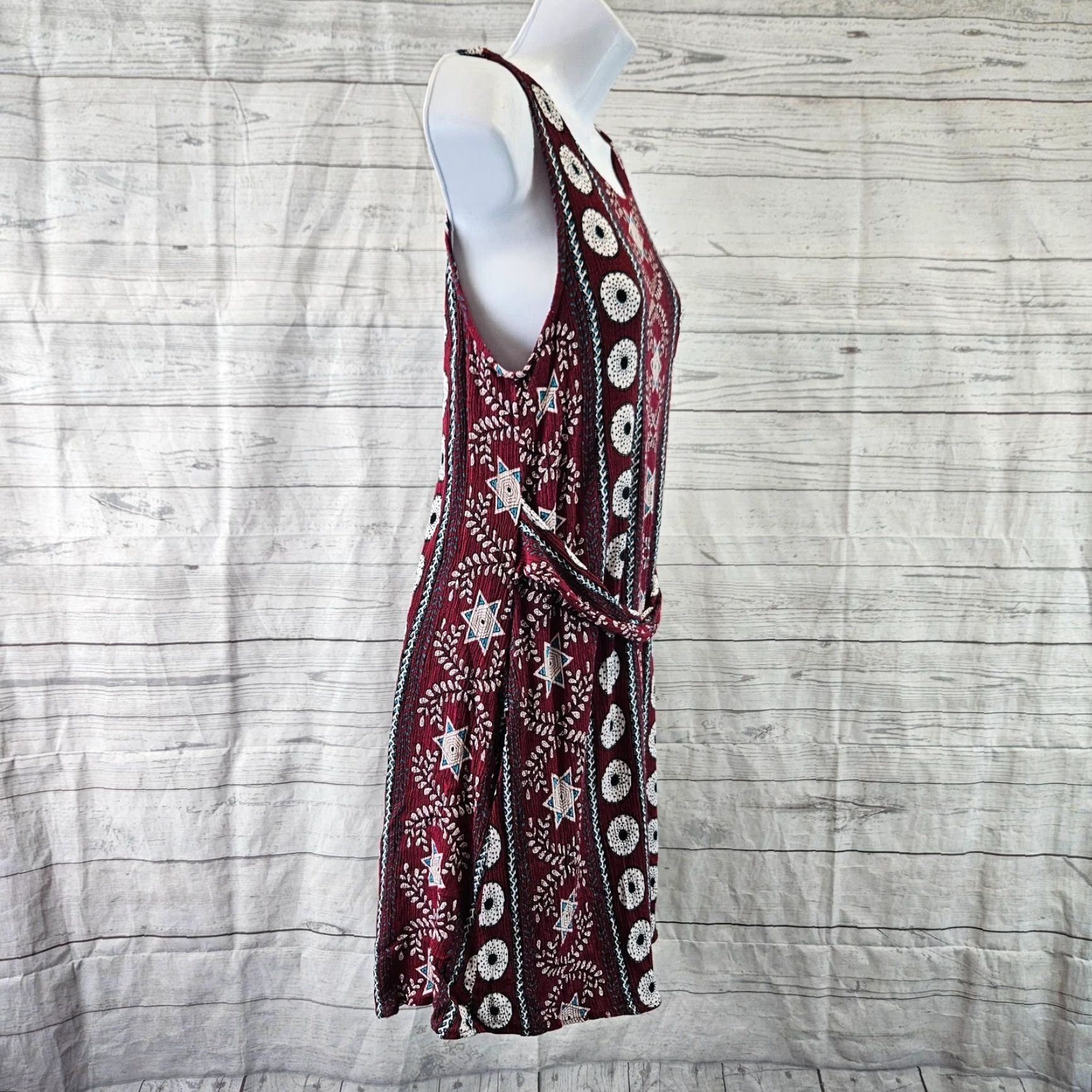 Vintage Entro Womens Mini Dress SZ Small Burgundy White Sleeveless Rayon Size S / US 4 / IT 40 - 3 Thumbnail