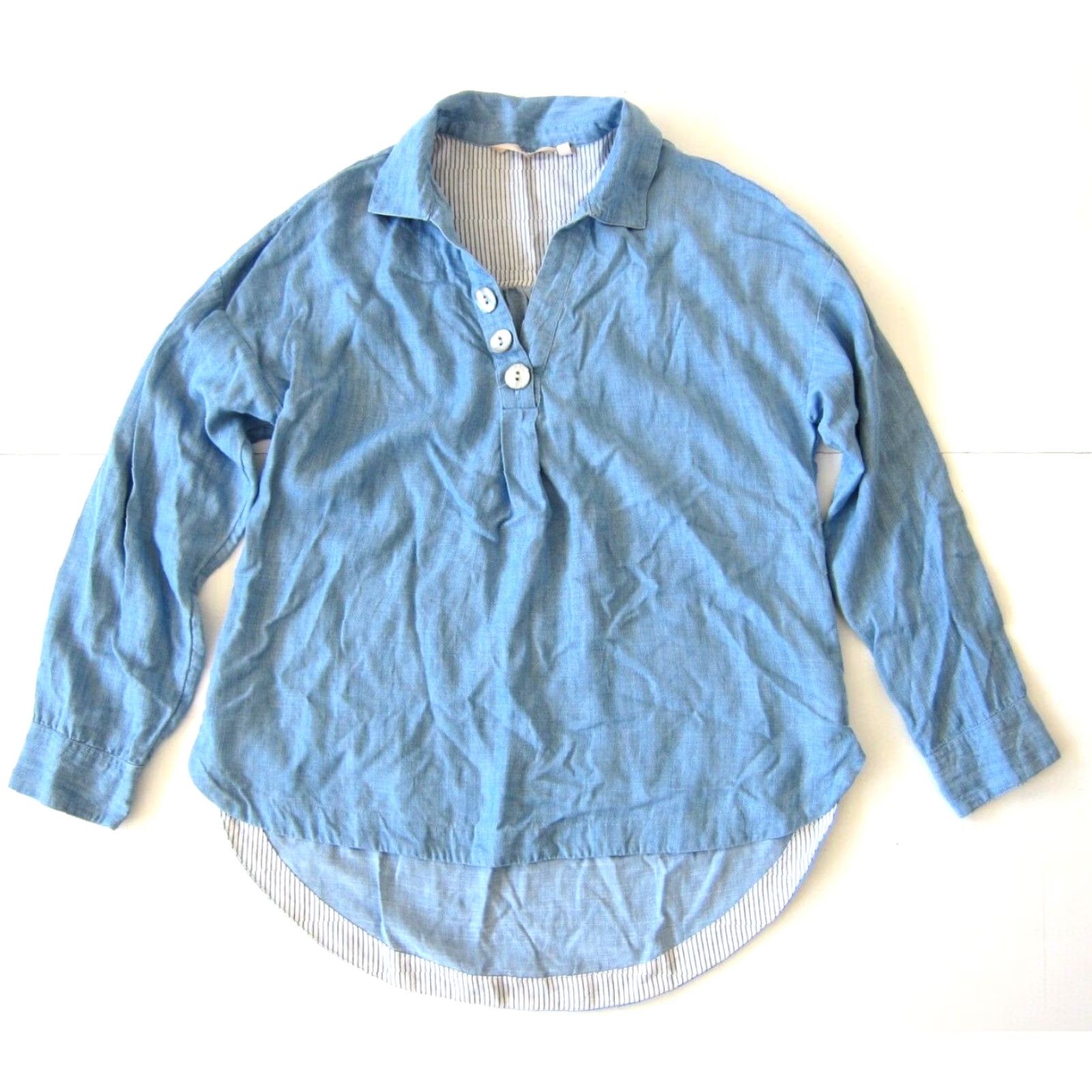 Soft Surroundings Soft Surroundings 100% Tencel Blue Denim Long Sleeve Collared Tunic Blouse PXS Size XS / US 0-2 / IT 36-38 - 2 Thumbnail
