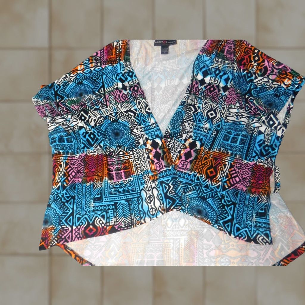 Vintage Polly Esther Blouse Womens Medium Orange Crew Neck Short Sleeve Pullover Open Draped Casual Regular Polyester Down Solid - 0 Size M / US 6-8 / IT 42-44 - 1 Thumbnail
