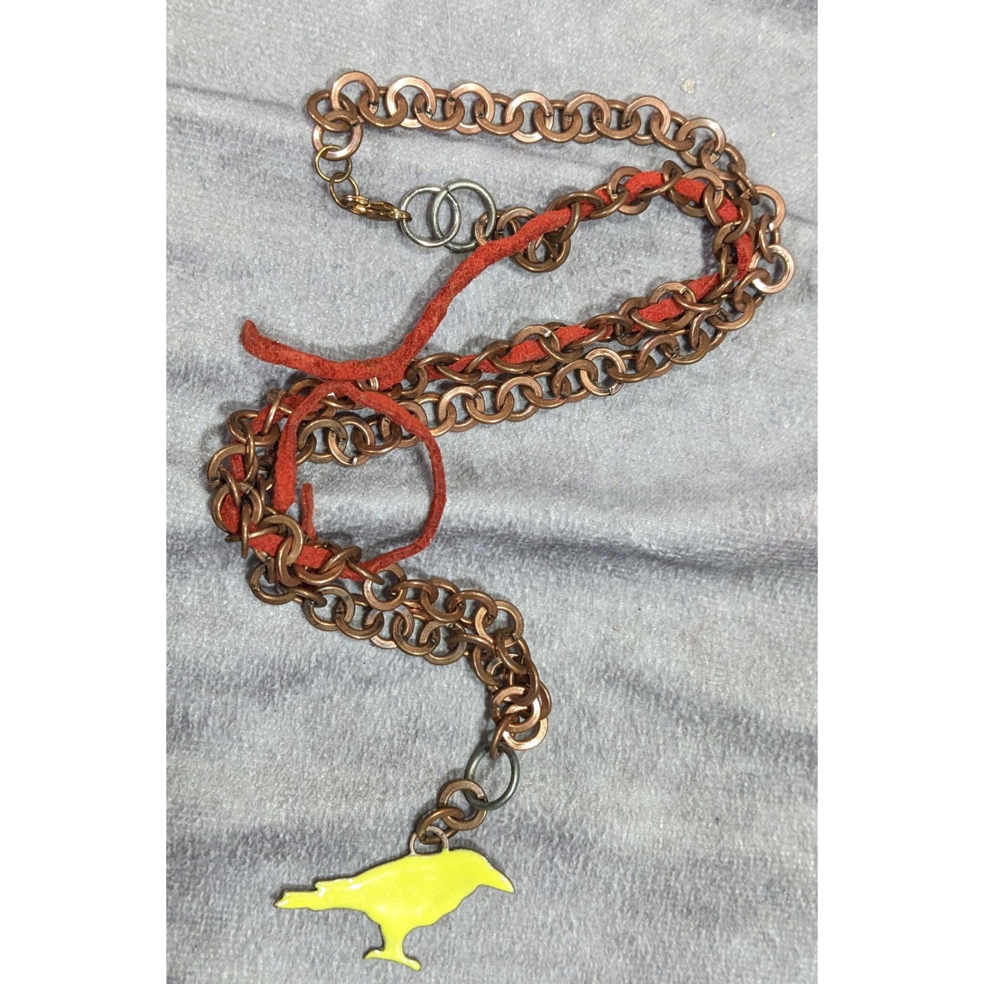 Handmade Unique Handcrafted Copper Chain Necklace With Yellow Bird Pe Size ONE SIZE - 5 Thumbnail