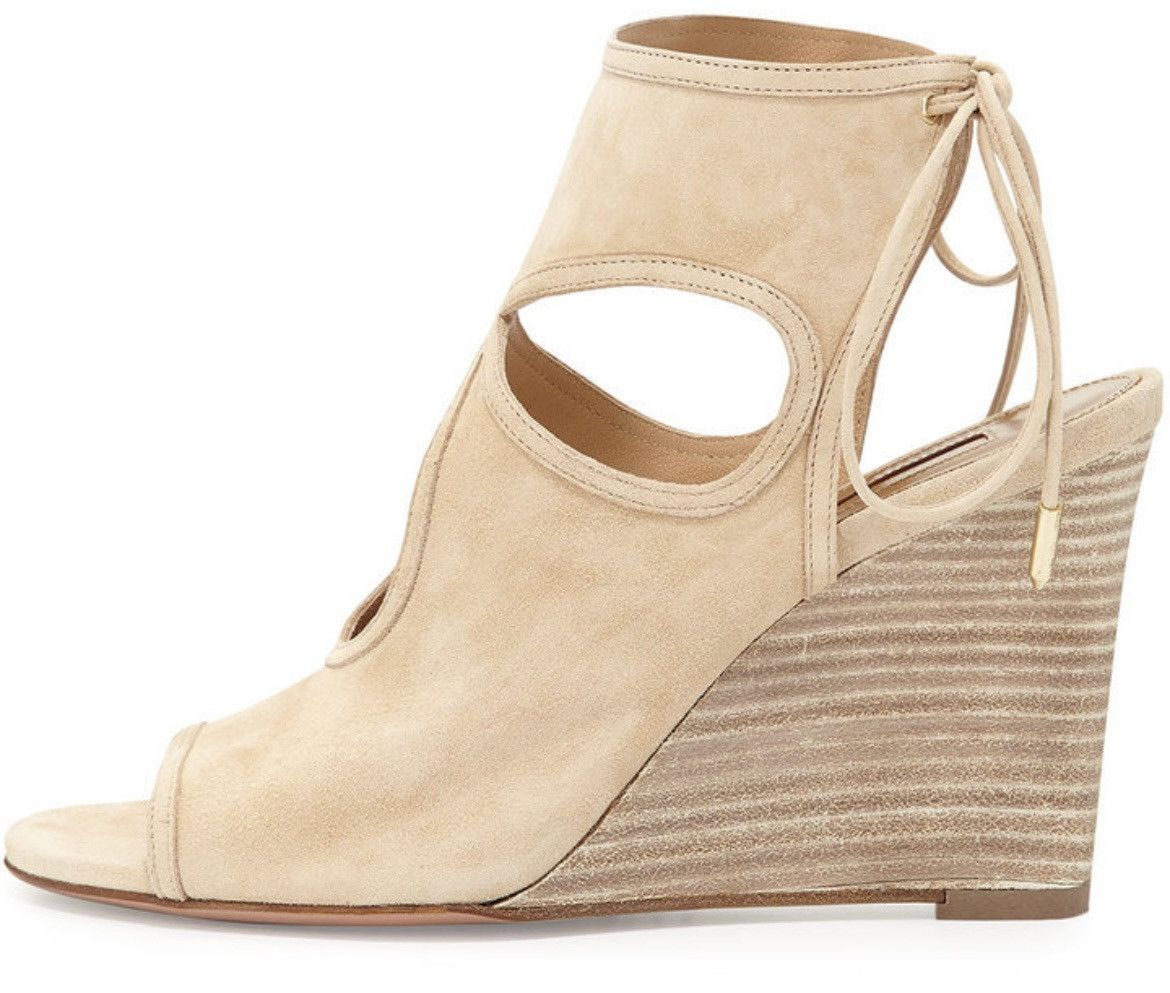Aquazzura Sexy Thing Cut Out Suede Wedge Sandals Size US 10 / IT 40 - 2 Thumbnail