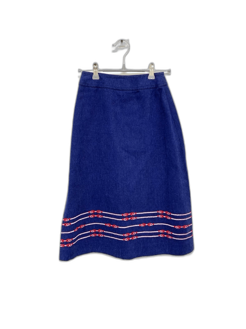Celine Celine Blue Skirt with Decorative Trim Size 22" - 1 Thumbnail