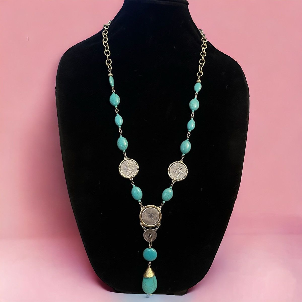 Chicos Chico’s Isabella turquoise Howlite and Roman coin Y necklace Size ONE SIZE - 1 Thumbnail