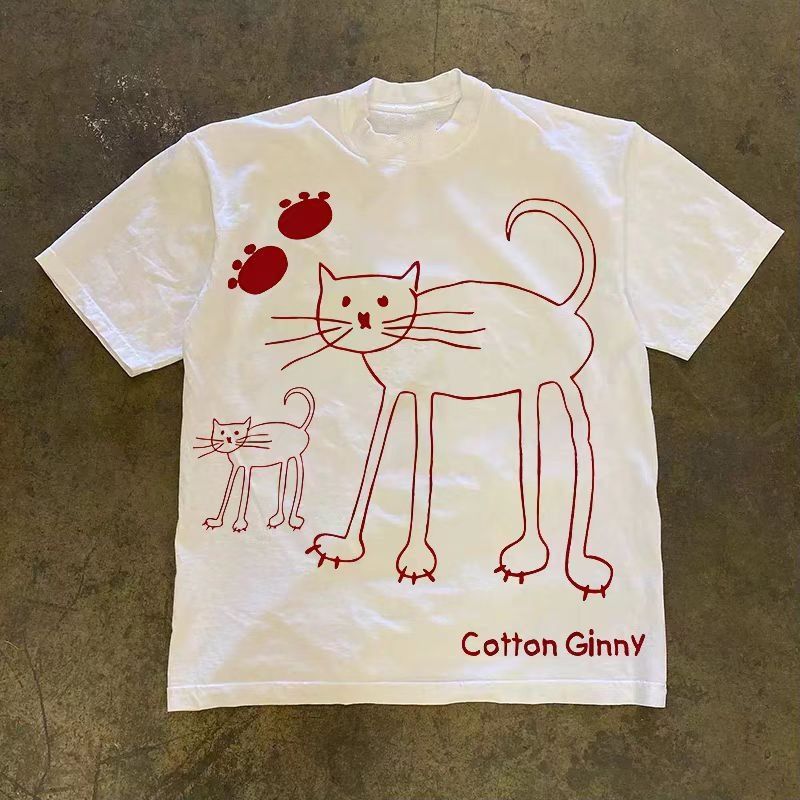 Vintage White washed retro cute cat print t-shirt Size US M / EU 48-50 / 2 - 1 Thumbnail