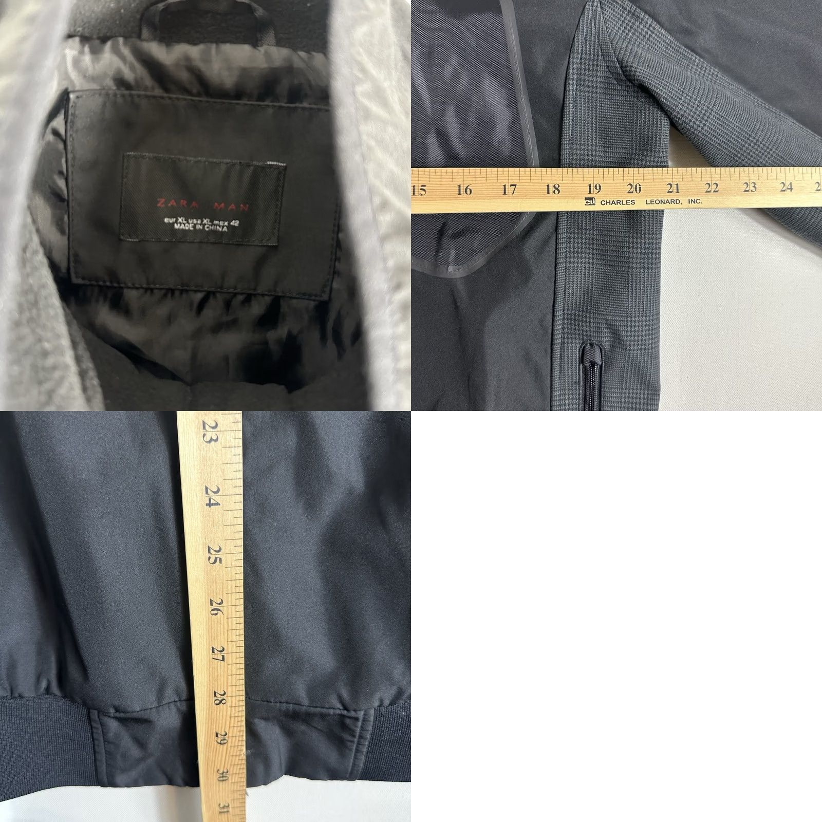 Zara Zara Bomber Jacket Mens XL Full Zip Plaid Sleeve Black Size US XL / EU 56 / 4 - 8 Thumbnail