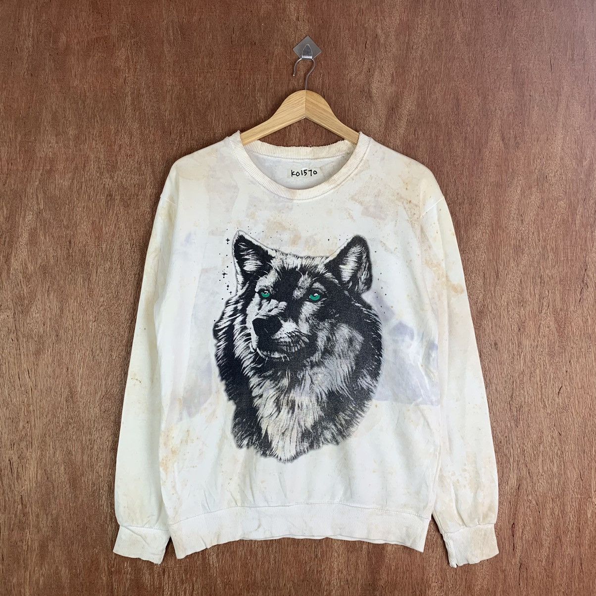 Japanese Brand × Vintage Wolf Distressed Faded sweater (very rare item)#K01570 Size US M / EU 48-50 / 2 - 1 Thumbnail