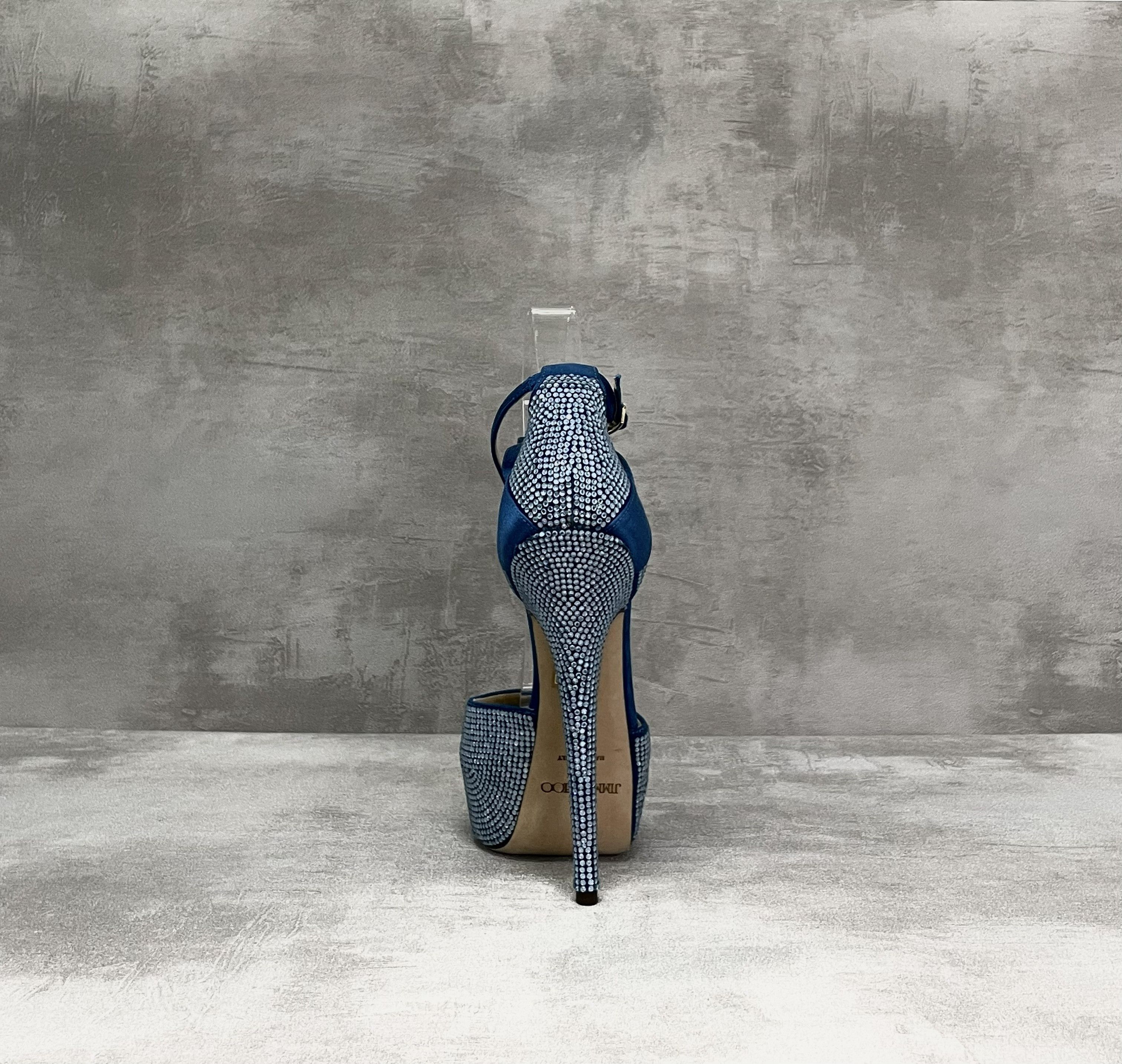 Jimmy Choo Jimmy Choo Blue Peep Toes 15cm Crystallized Platform Pumps Size US 7 / IT 37 - 9 Thumbnail