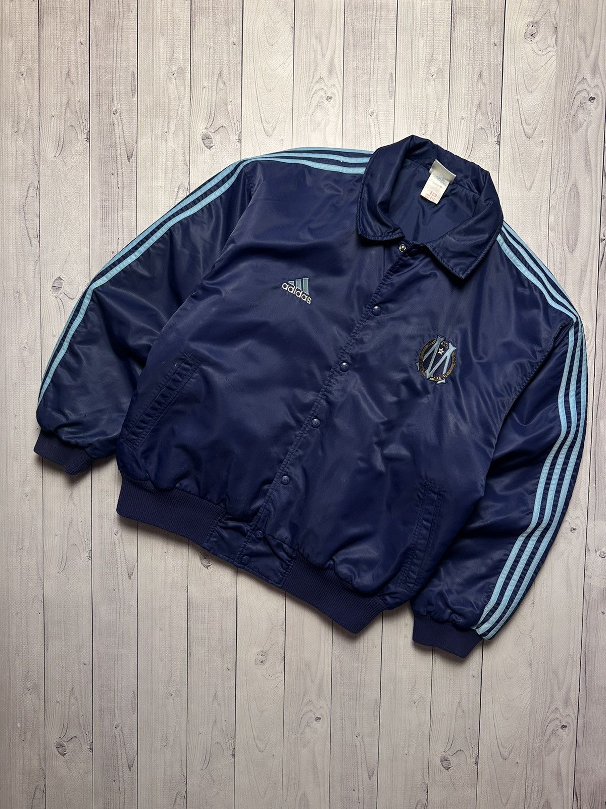 image of Vintage Adidas Olympic De Marseille Jacket Bomber Size XL in Navy, Men's