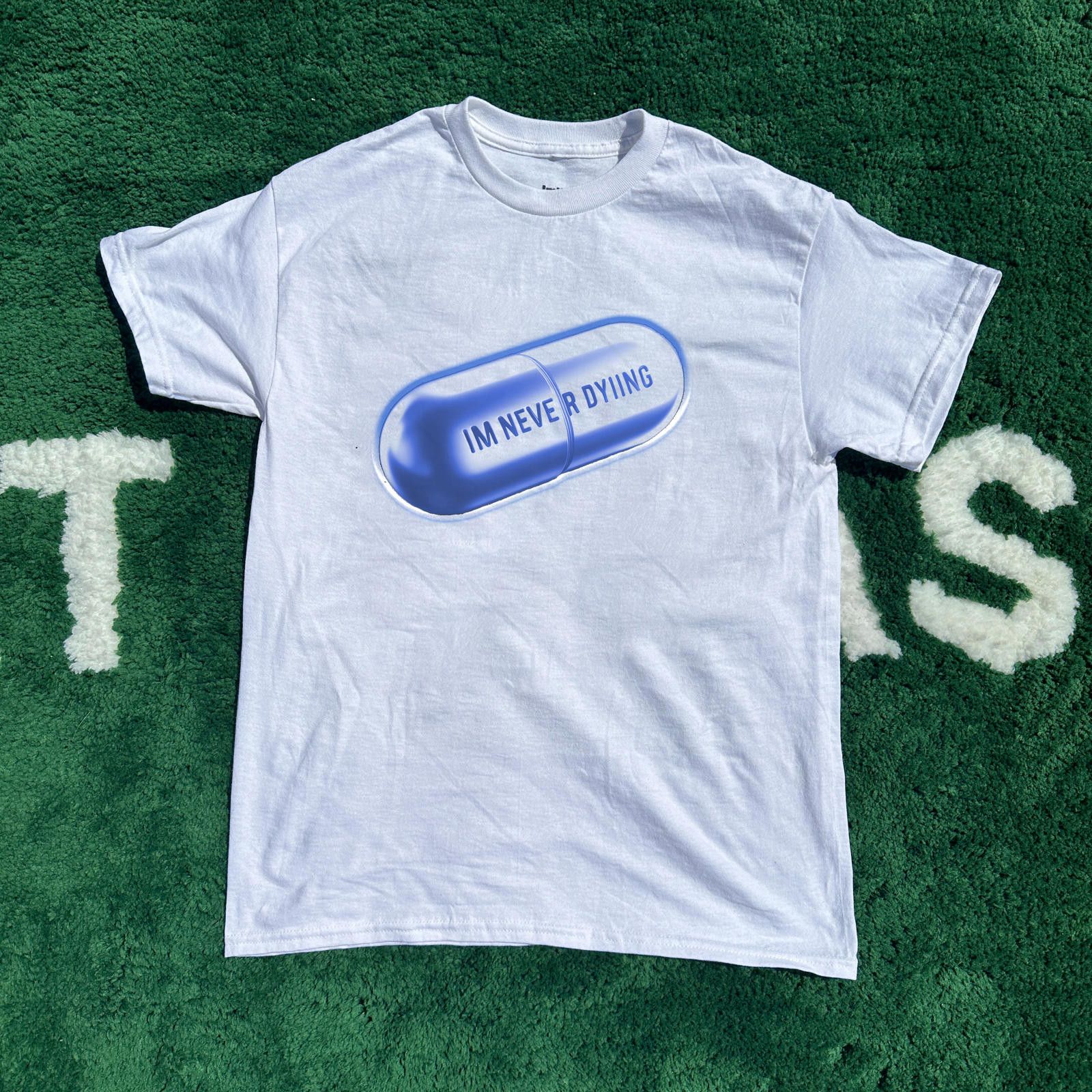 Japanese Brand IMNEVERDYING Pill Tee White Blue Size US M / EU 48-50 / 2 - 1 Thumbnail