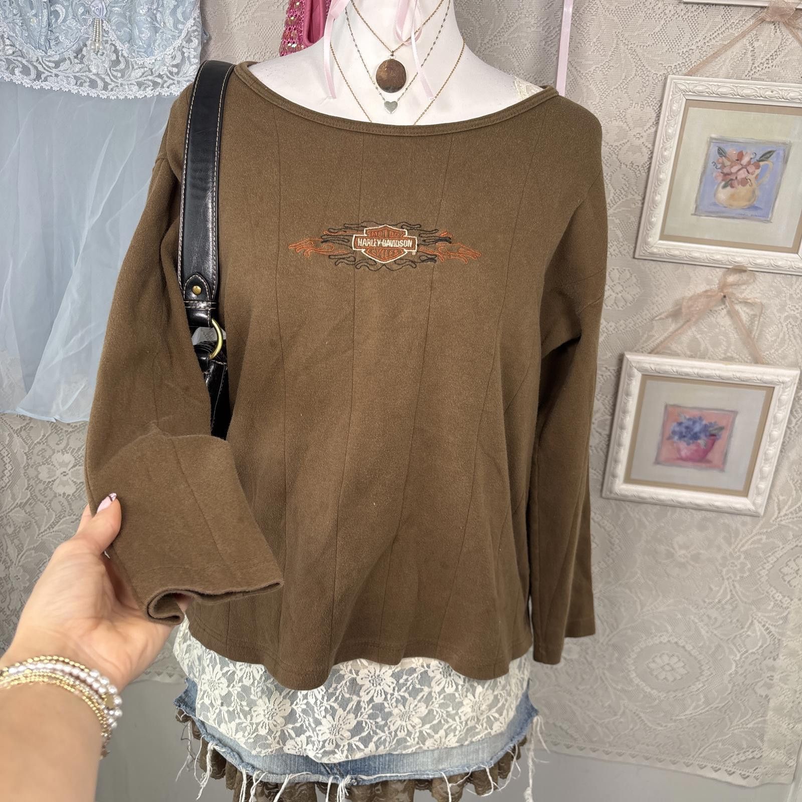 Harley Davidson vintage brown harley davidson long sleeve Size L / US 10 / IT 46 - 1 Thumbnail