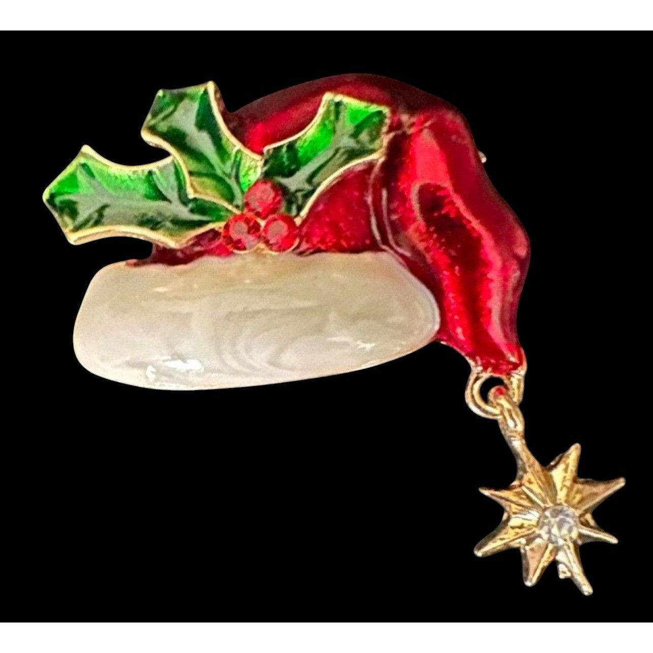 Handmade Santa Hat Brooch Pin Whimsical New Christmas Dangle Star Ho Size ONE SIZE - 2 Thumbnail