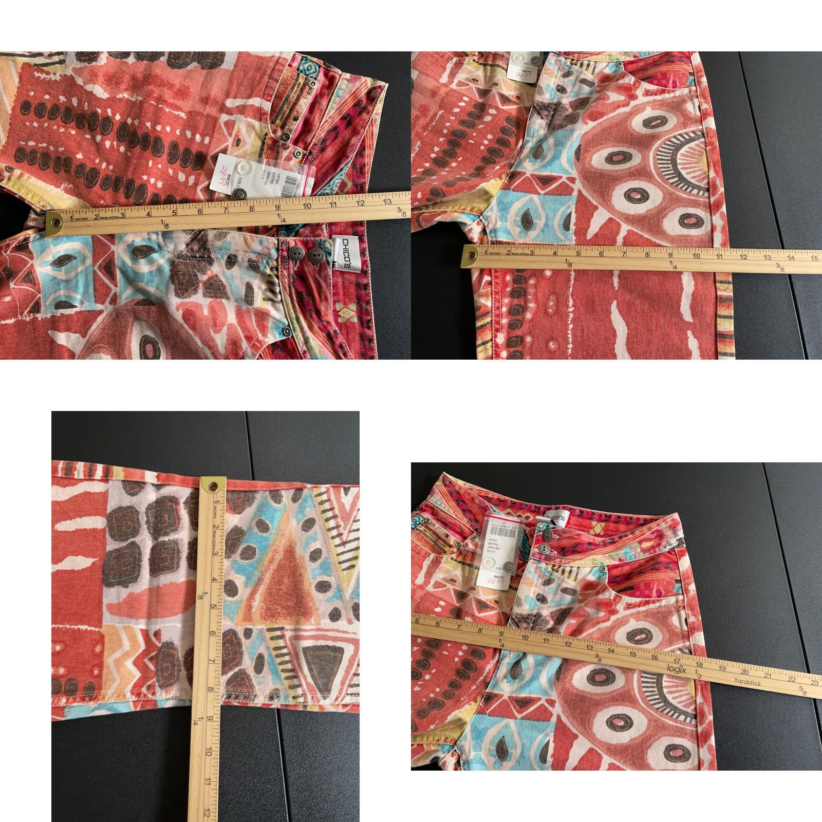 Vintage VINTAGE 90s Chico's Women's Jeans Bootcut High Waist 28x26 Geometric Abstract Art Red Dark Pink Retro Size 25" / US 0 / IT 36 - 8 Thumbnail