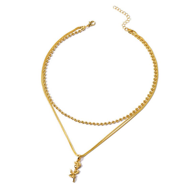Jewelry Double Layer Rose Chain Pendant Necklace Size ONE SIZE - 5 Thumbnail