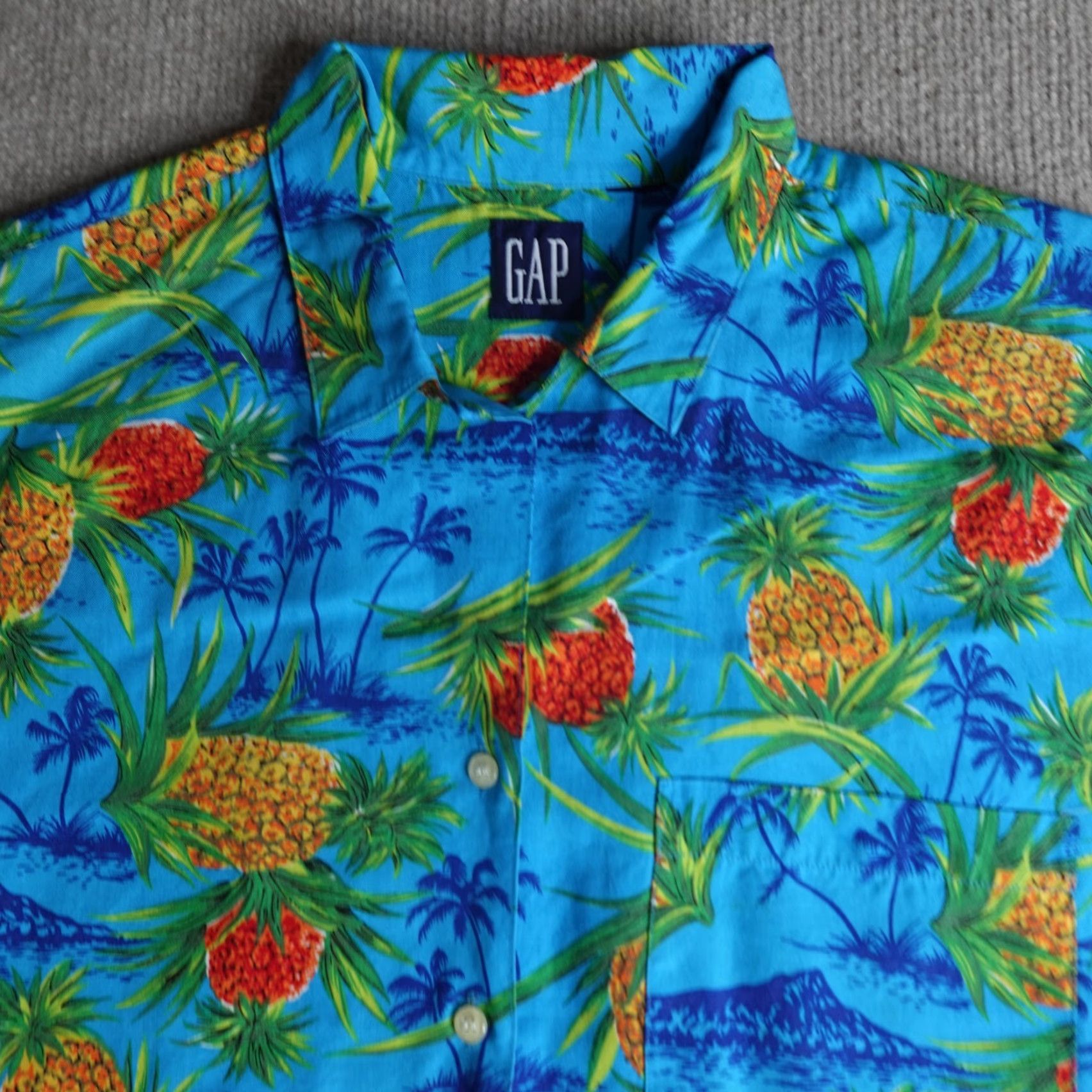 Gap VINTAGE Gap Womens Shirt Large Blue Hawaiian AOP Pineapples Loop Collar Size L / US 10 / IT 46 - 7 Thumbnail