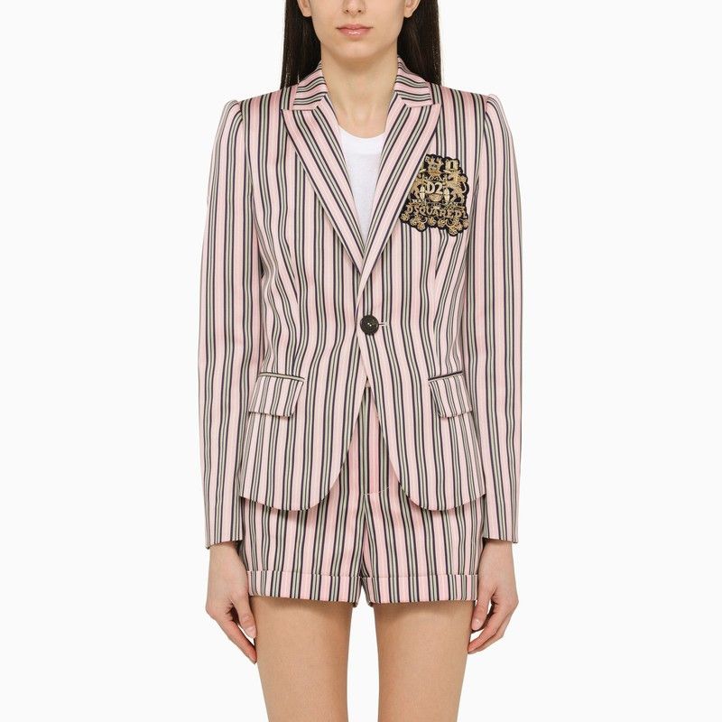 image of Dsquared2 Pink/blue Striped Single-Breasted Jacket In Cotton Blend, Women's (Size Small)