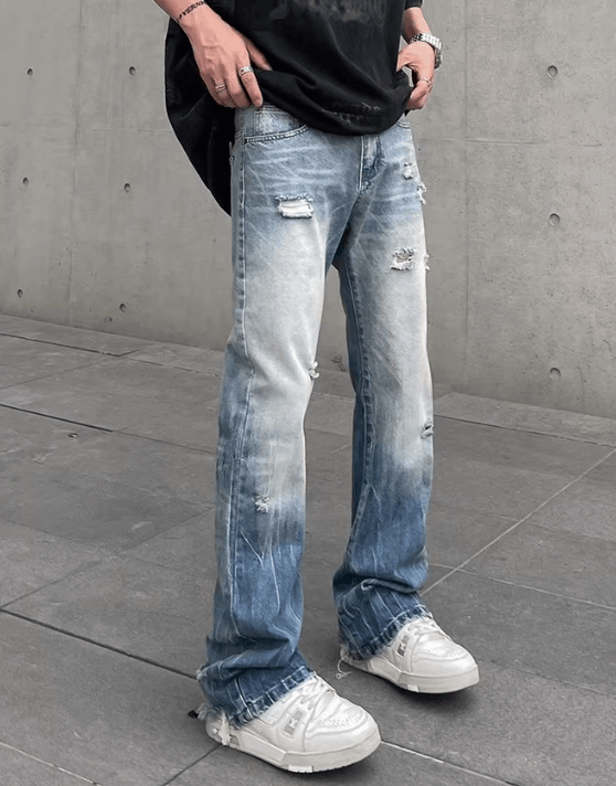 Japanese Brand × Jean High street cleanfit washed distressed ripped flared jeans Size US 32 / EU 48 - 1 Thumbnail