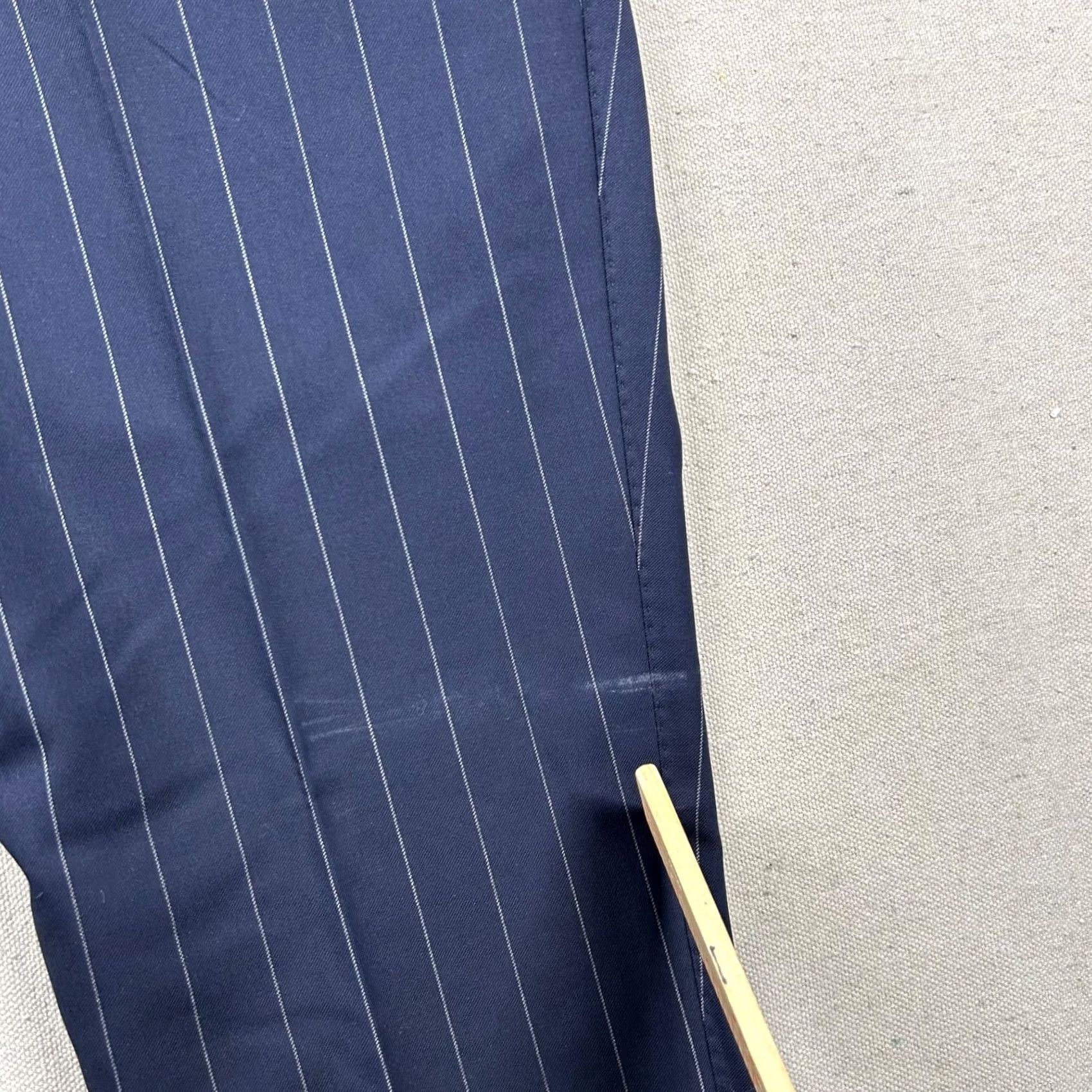 Vintage Hideoki Bespoke Suit Mens 39 Navy Wool Pin Stripe Peak Custom Tailored 32x31 Size 40R - 5 Thumbnail