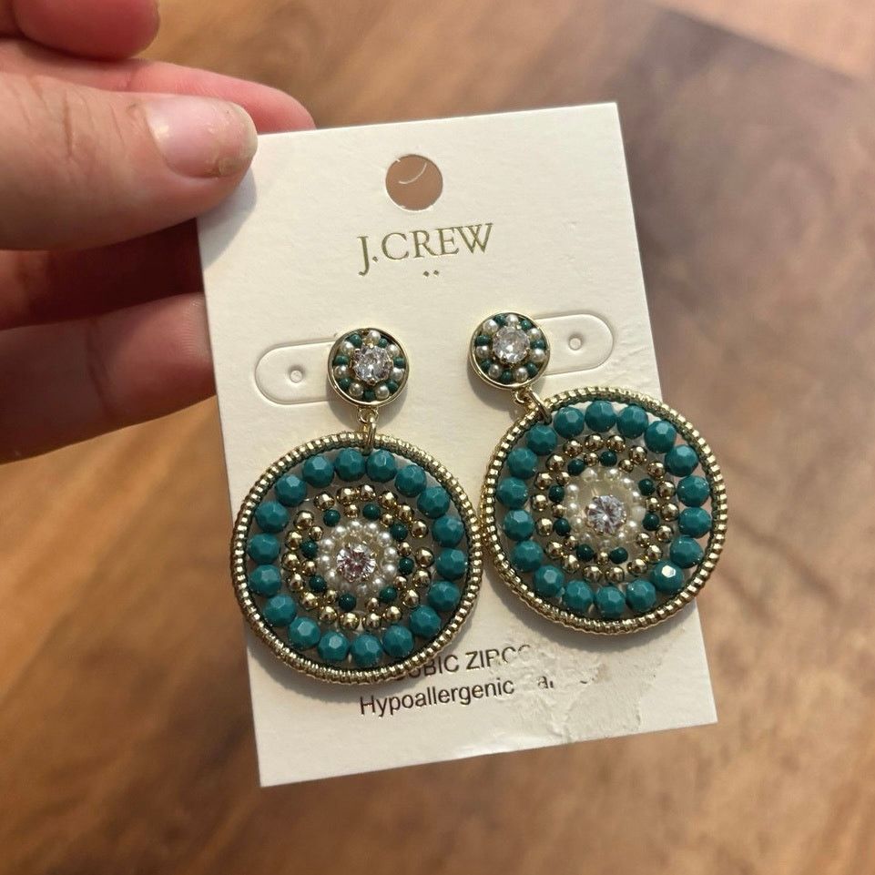 J.Crew NWT J.Crew Beaded Circle Statement Earrings In Aventurine Size ONE SIZE - 4 Thumbnail