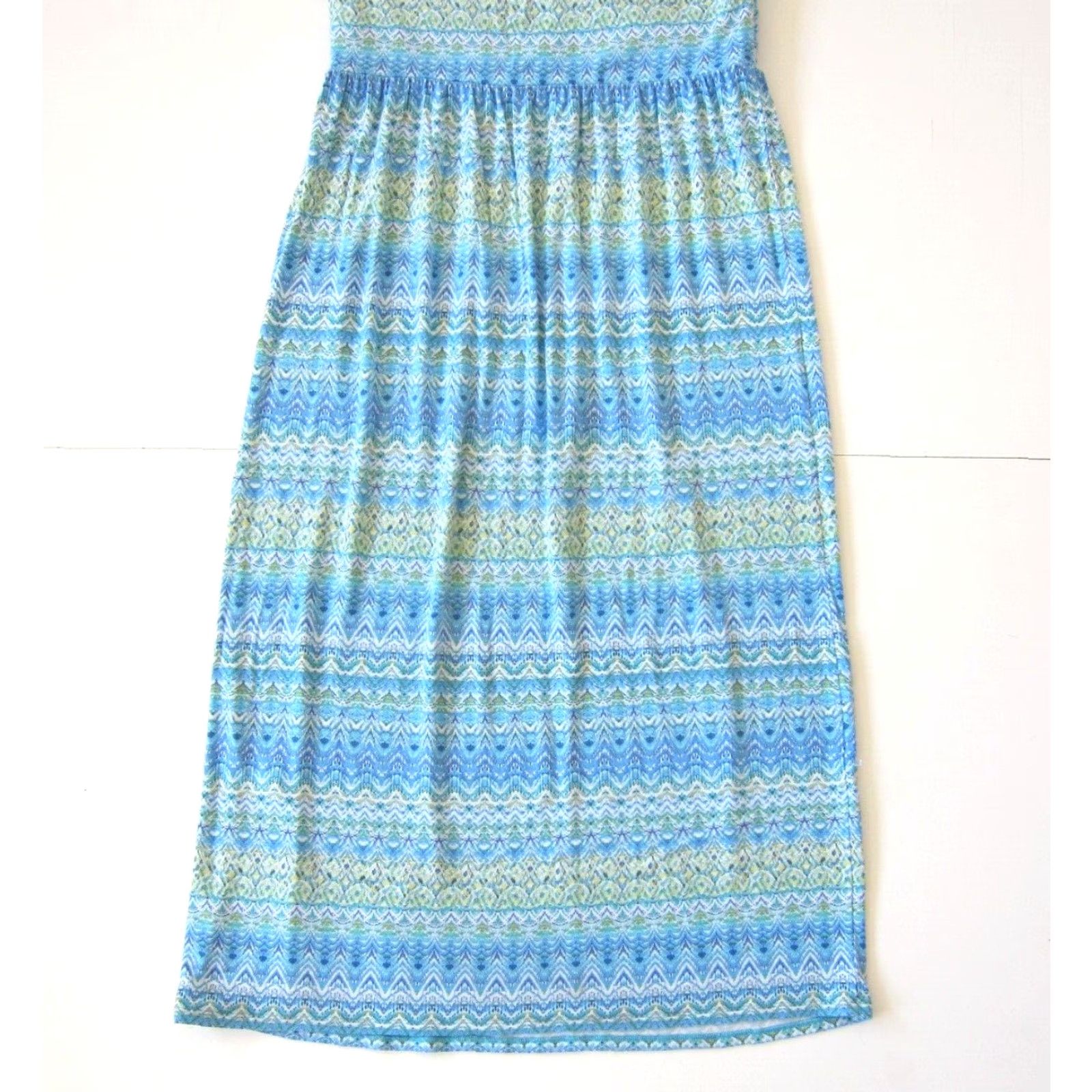 J. Jill J.Jill Rayon Stretch Blue Green Yellow Chevron V-Neck Long Maxi Tank Sun Dress S Size S / US 4 / IT 40 - 6 Thumbnail