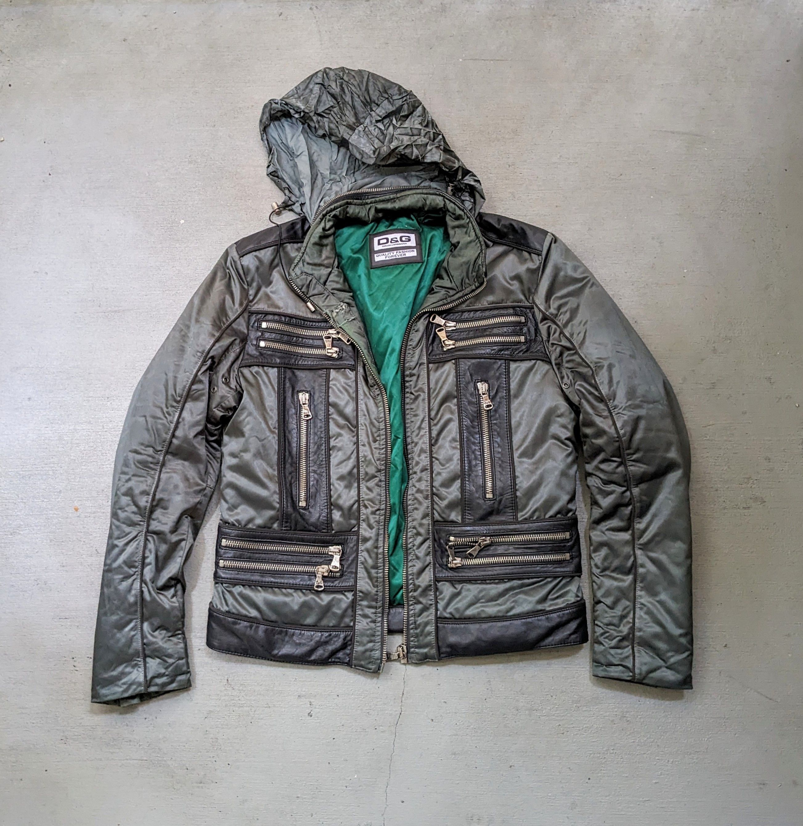 Dolce & Gabbana Dolce & Gabbana Nylon Leather Jacket Hoody Green 52 Zip Up Size US L / EU 52-54 / 3 - 2 Thumbnail