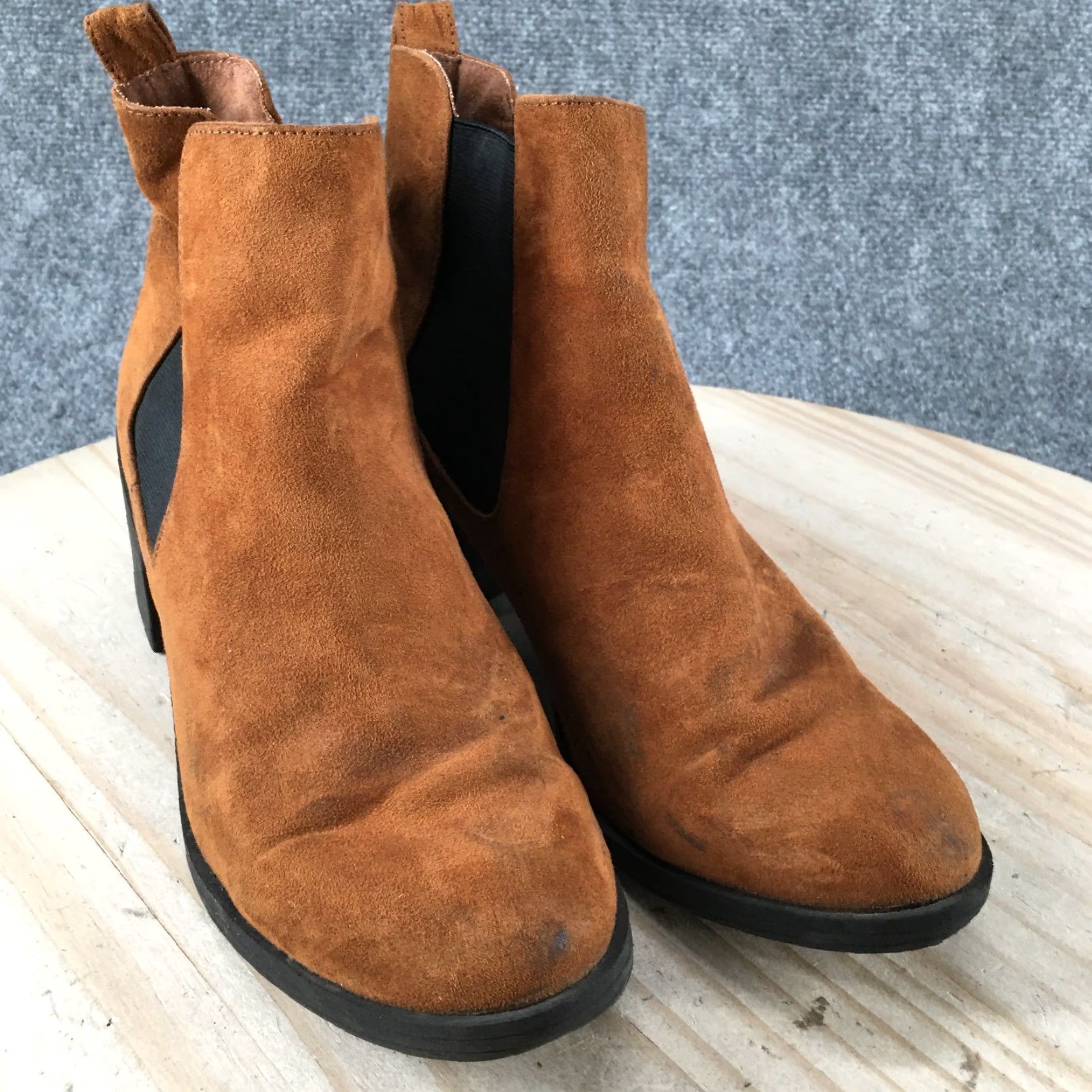 H&M Divided Boots Womens Chelsea Ankle Booties Brown Fabric Pull On UK 7 US 9.5 EU 41 Mid Heel Block Womens Shoes Size US 10 / IT 40 - 3 Thumbnail