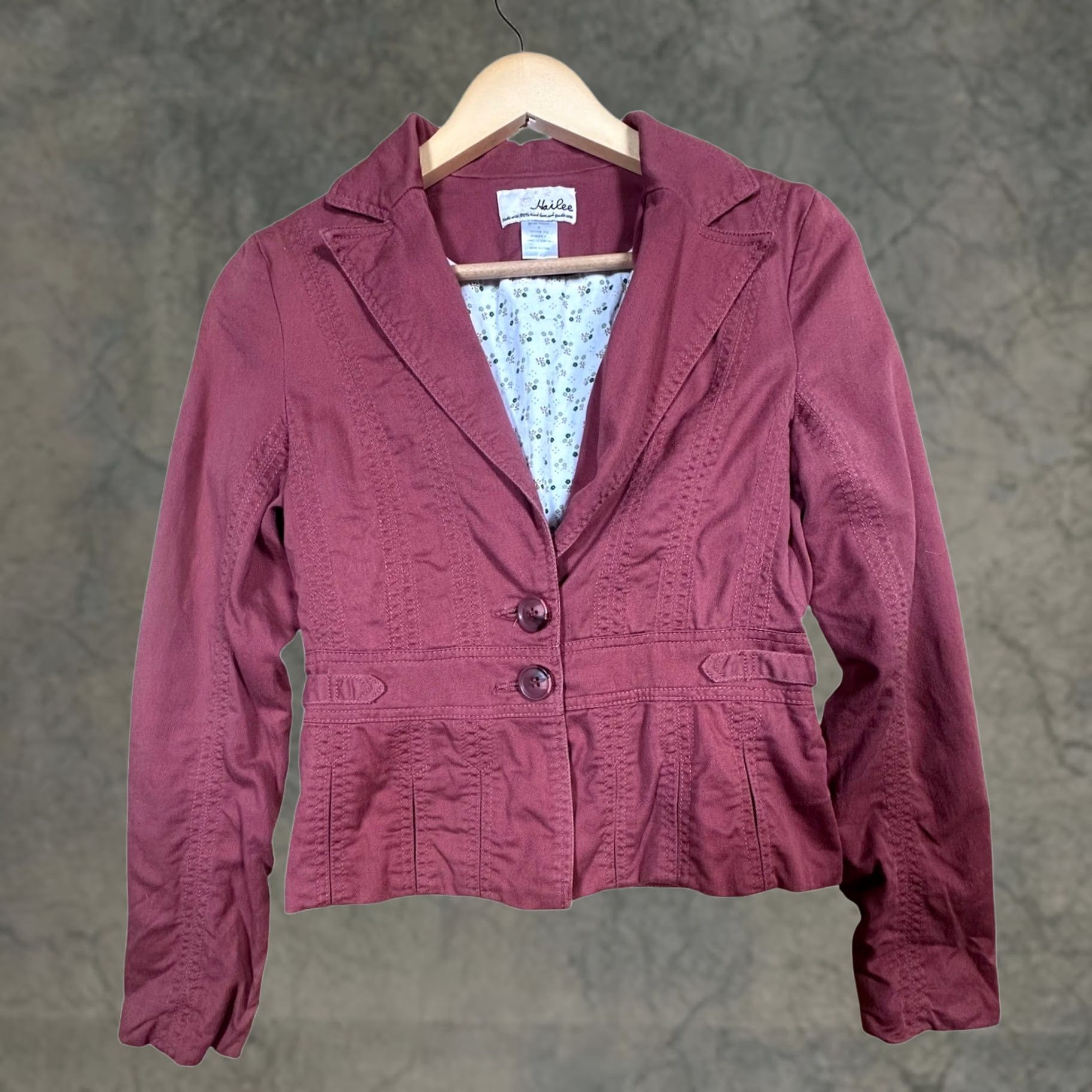 Vintage Hailee Womens Small Burgundy Red Button Front Blazer Jacket Floral Lining Size S / US 4 / IT 40 - 1 Thumbnail