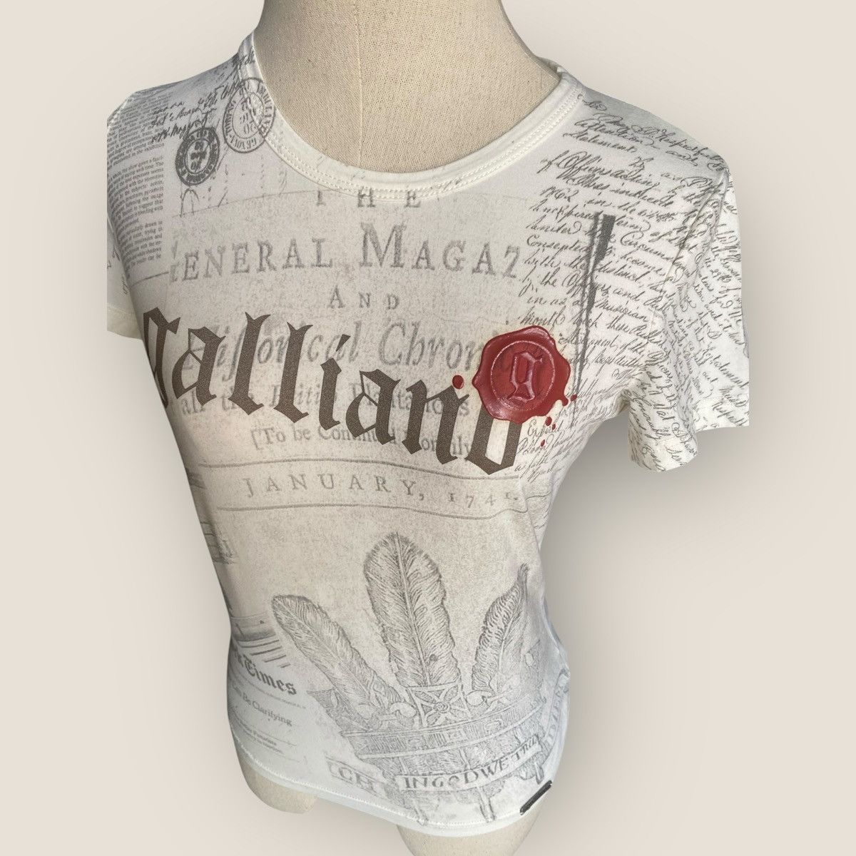 John Galliano 2000’s Wax Stamp Newspaper T Shirt Size S / US 4 / IT 40 - 1 Thumbnail