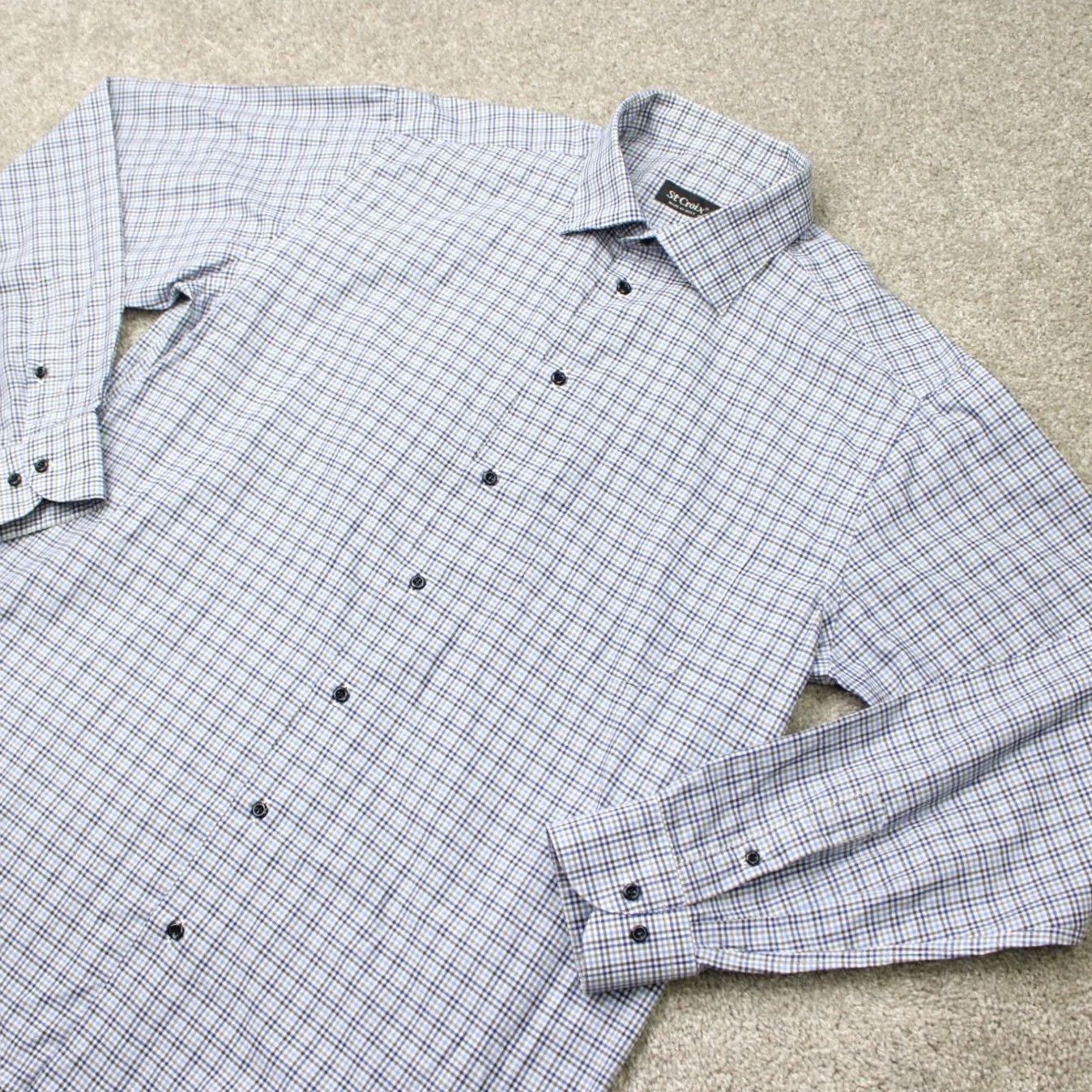 Vintage St. Croix Shirt Mens XL Blue/Black Check Long Sleeve Button Up 100% Cotton Size US XL / EU 56 / 4 - 3 Thumbnail