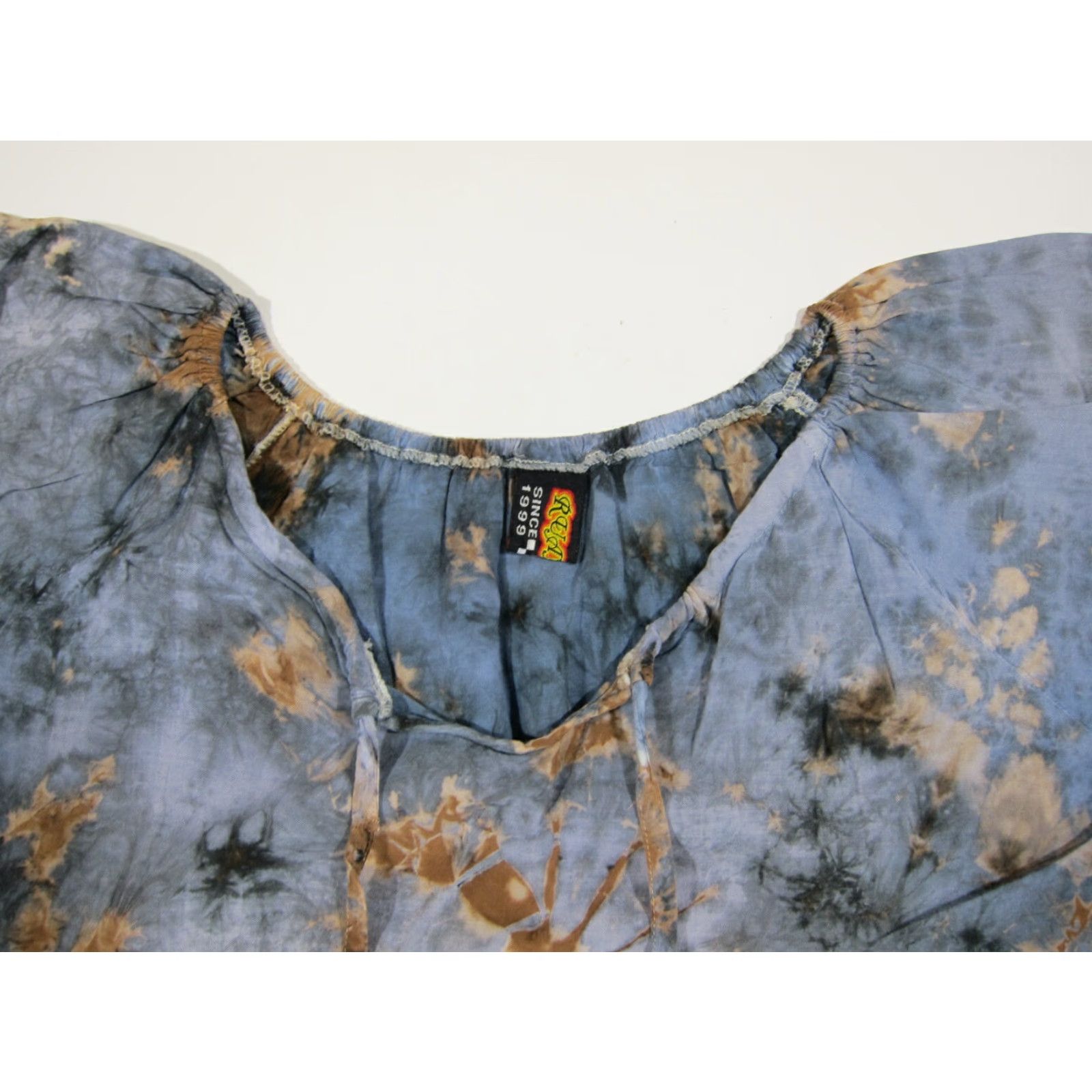Vintage RUAY Shop 100% Rayon Blue Brown Tie Dye Tunic Blouse Shirt Women Medium Size M / US 6-8 / IT 42-44 - 4 Thumbnail